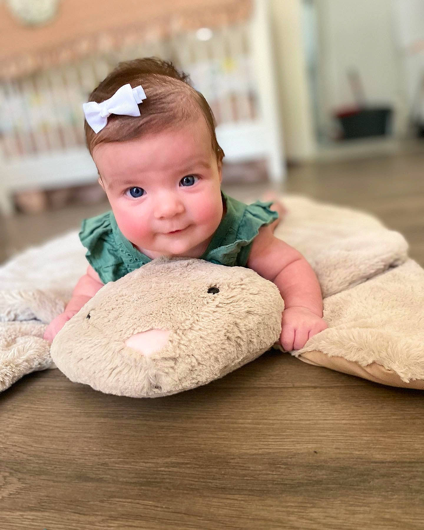 Madelynn joined the competition — help win amazing prizes! baby, baby_toddler_clothing, cap, cheek, chin, comfort, facial_expression, flooring, happy, headgear, mammal, nose, person, product, skin, smile, stuffed_toy, textile, toddler, toy