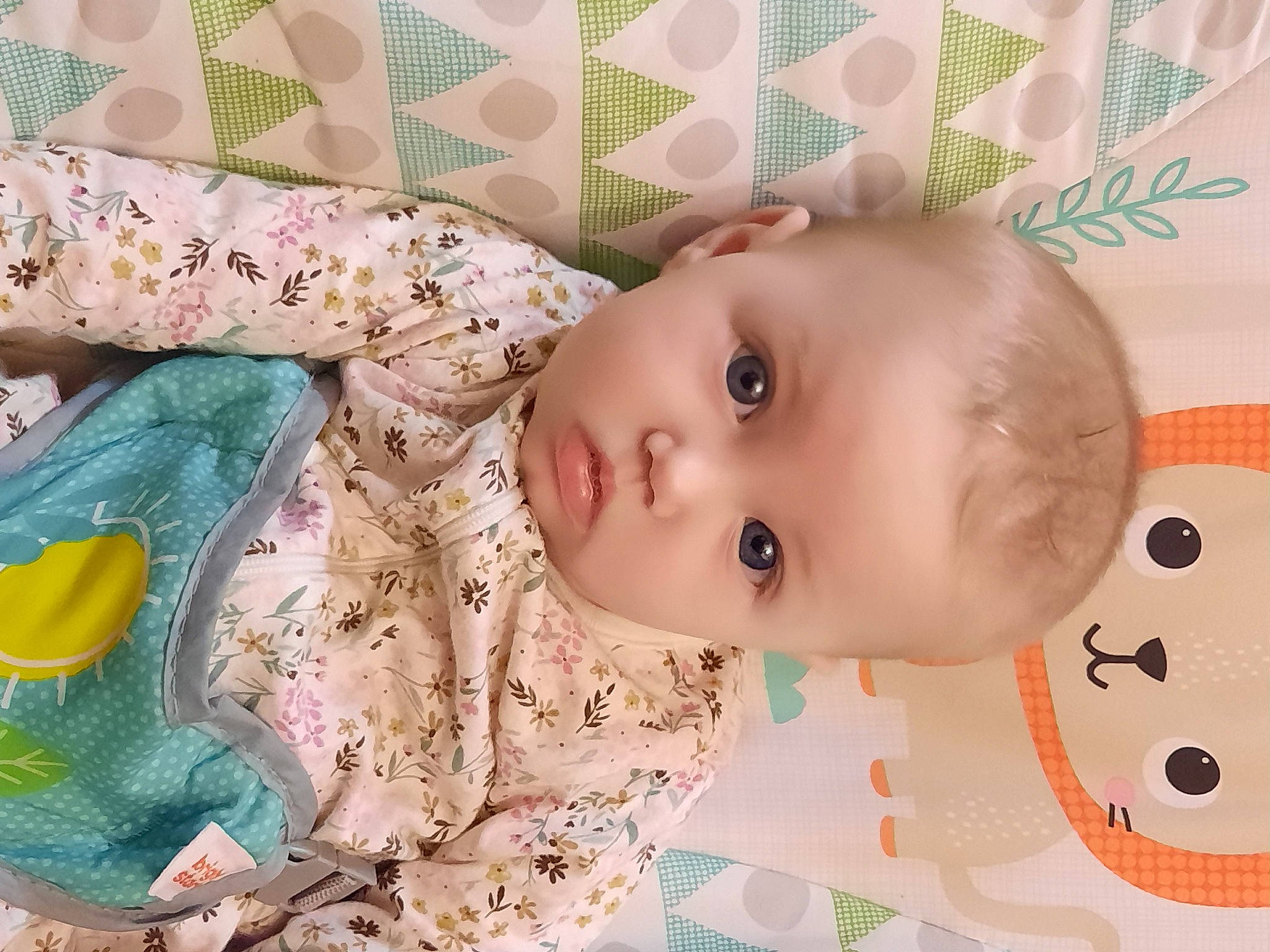 Hazel joined the competition — help win amazing prizes! baby, baby_products, baby_toddler_clothing, cheek, child, eye, eyebrow, eyelash, face, facial_expression, happy, head, iris, linens, nose, pattern, person, product, skin, sleeve