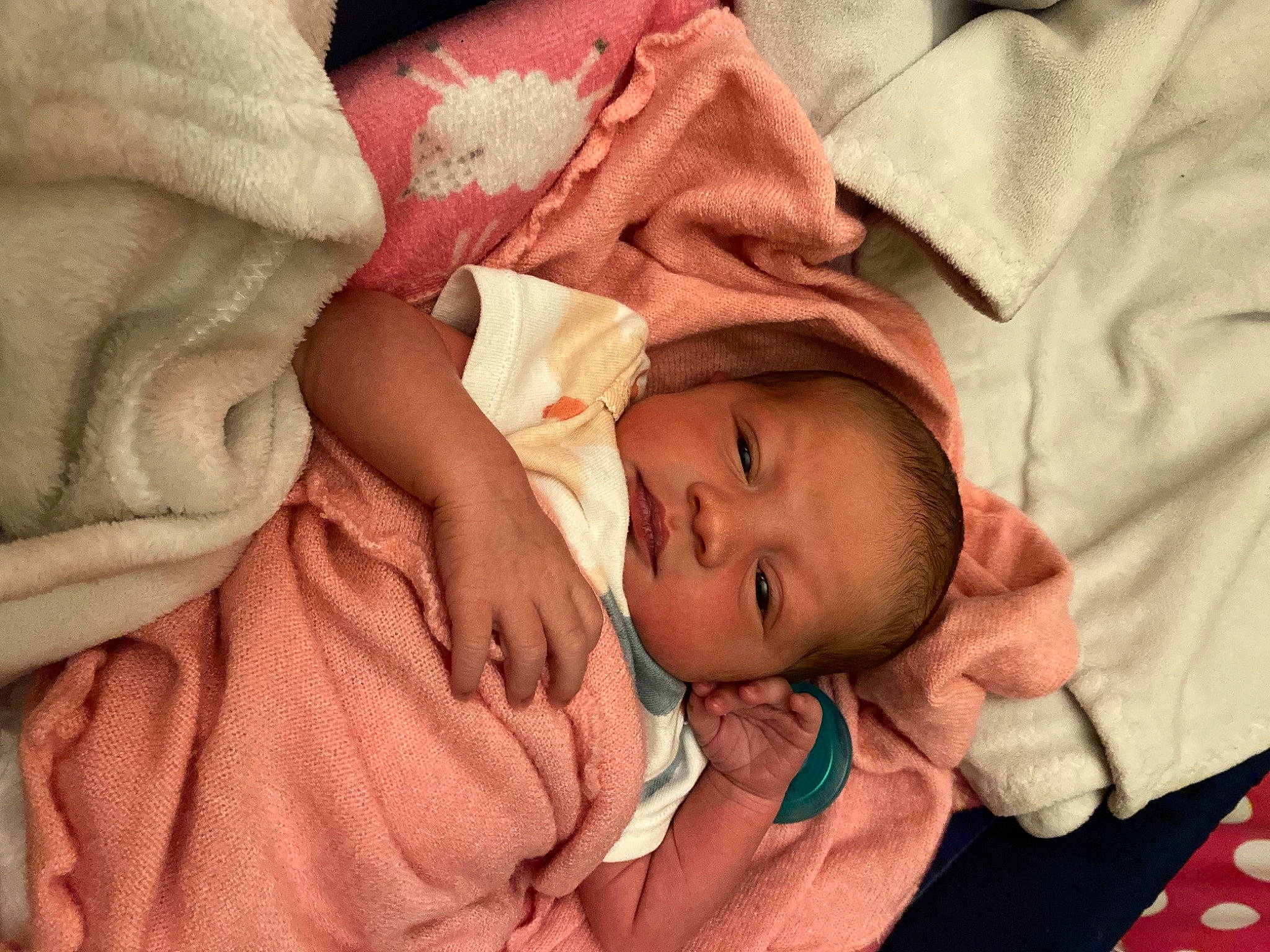 Briella joined the competition — help win amazing prizes! baby, baby_toddler_clothing, bedtime, cheek, chin, comfort, eye, face, hand, head, human_body, linens, lip, mouth, nose, person, pink, skin, sleeve, textile