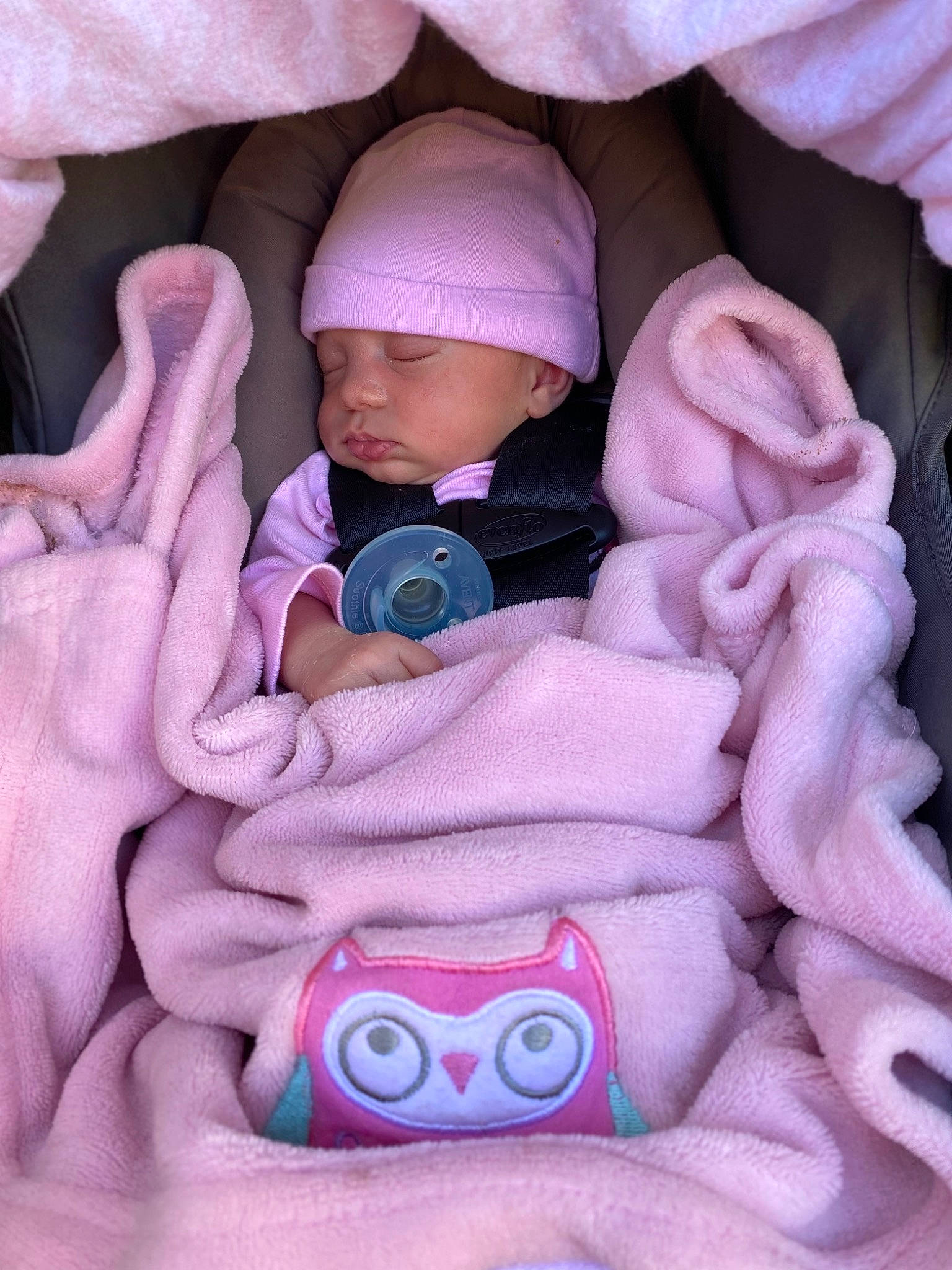 Briella joined the competition — help win amazing prizes! baby, baby_sleeping, baby_toddler_clothing, cheek, comfort, cool, finger, hand, headwear, magenta, mouth, nose, outerwear, person, pink, product, purple, skin, textile, thumb
