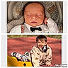 baby, newborn, sleeping, tuxedo, blanket, toddler, child, smiling, outdoor, playground, jacket, patterned_clothing, shoes, sunlight, happy, face, person, portrait, cute, fun