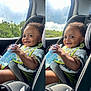 Jaylan joined the competition — help win amazing prizes! baby, bib, bottle, car_interior, car_seat, child, clothing, cute, daylight, face, greenery, hair, hand, happy, portrait, seatbelt, sitting, smile, toddler, window