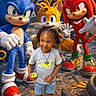 child, boy, sonic, tails, knuckles, dr_robotnik, cartoon_characters, costume, outdoor, sunlight, street, holding_object, shoes, shorts, tshirt, happy, smile, posing, fantasy, colorful