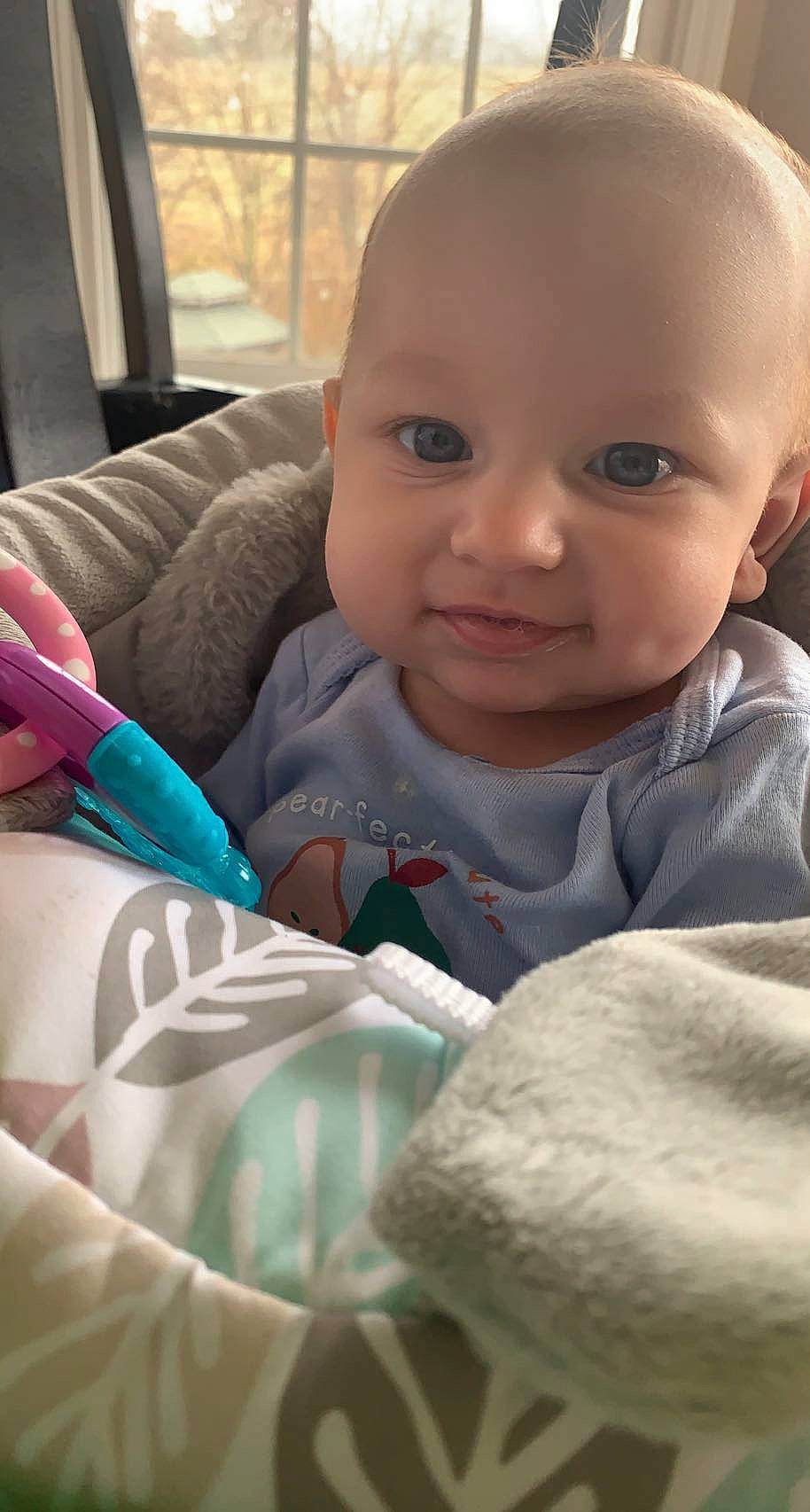 Kyla joined the competition — help win amazing prizes! baby, baby_products, baby_toddler_clothing, cheek, child, comfort, facial_expression, family_car, finger, grass, happy, linens, mammal, people, person, sitting, skin, smile, toddler, vehicle_door