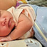 baby, newborn, sleeping, pillow, blanket, infant, cute, peaceful, resting, soft, bed, child, portrait, closeup, calm, cozy, skin, hand, face, indoors