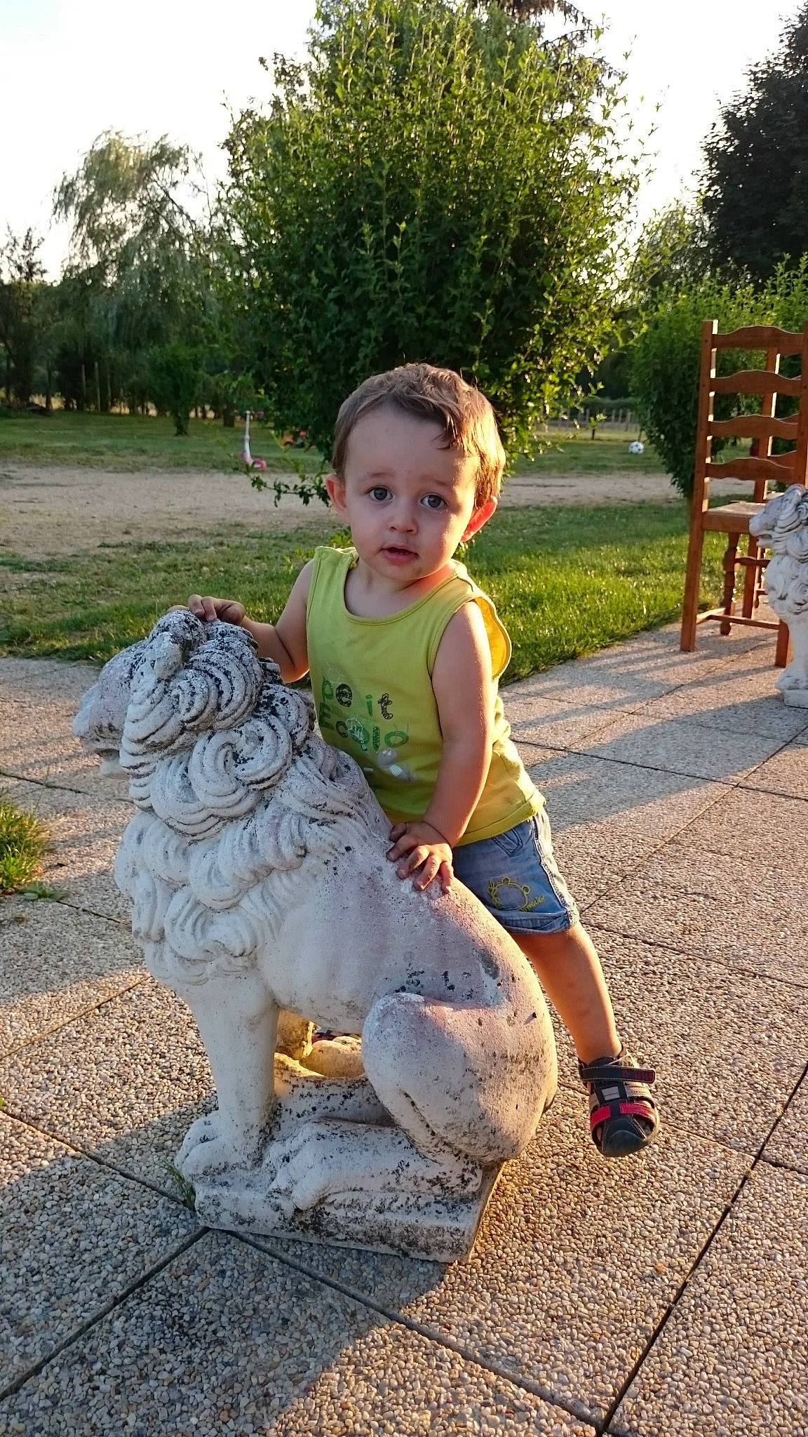 Swan participe au concours pour gagner de l'argent avec cette photo : child, dog, dog_like_mammal, fun, garden, girl, grass, infant, lawn, mammal, person, plant, play, recreation, toddler, tree, vacation, vertebrate