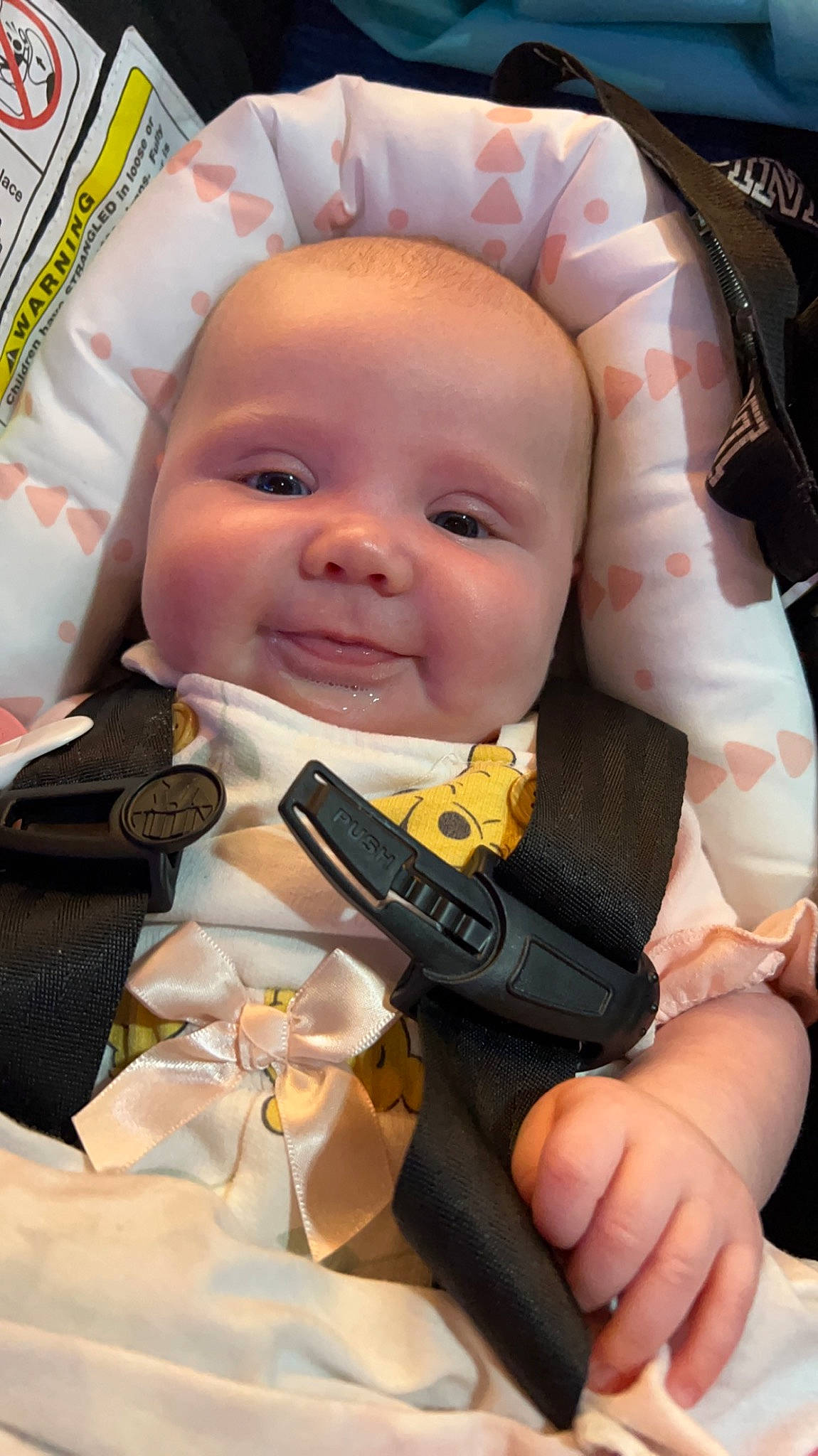 Kinsley joined the competition — help win amazing prizes! baby, baby_carriage, baby_toddler_clothing, cheek, comfort, eye, eyebrow, face, facial_expression, finger, gesture, happy, iris, joy, mouth, nose, person, product, skin, smile