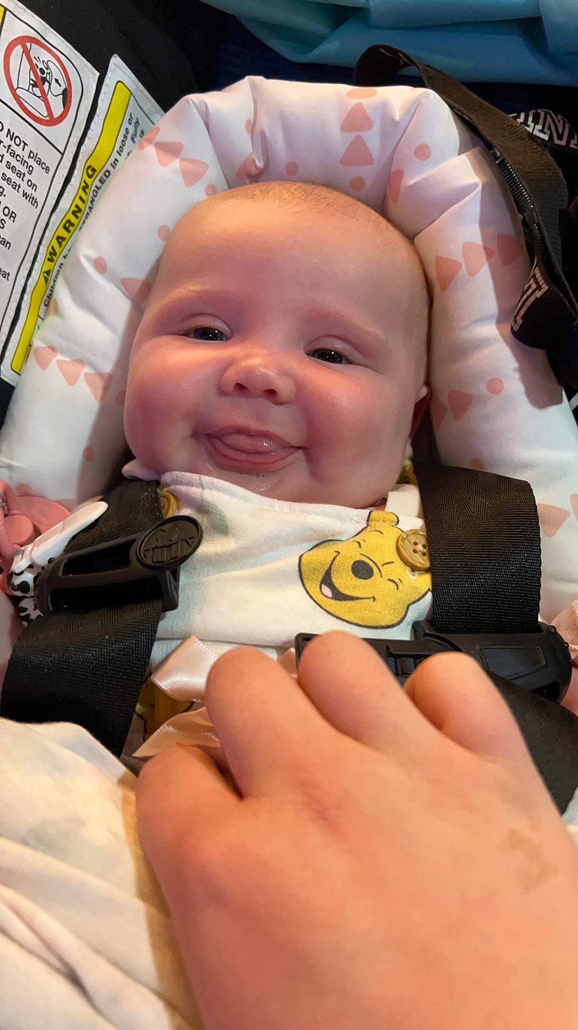 Kinsley is registered to the contest to win money with this photo: baby, baby_toddler_clothing, cheek, chin, eye, eyebrow, facial_expression, finger, fun, gesture, happy, iris, lip, mouth, nose, person, product, skin, smile, thumb