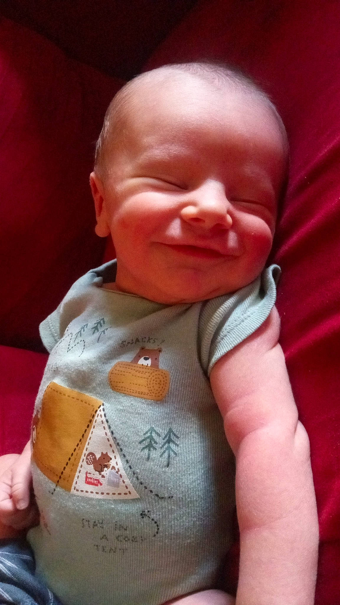 Christopher is registered to the contest to win money with this photo: baby, baby_toddler_clothing, bib, cheek, eye, finger, gesture, happy, human_body, iris, lip, mouth, neck, nose, person, pink, skin, sleeve, smile, textile