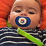 Dawson Tarlet a rejoint le concours — aidez-le/la à gagner de superbes lots ! baby, blue, child, close_up, comfort, cute, eyes, face, green_toy, hair, indoors, infant, lying_down, mouth, nose, orange_cushion, pacifier, portrait, soft_toy, striped_clothing