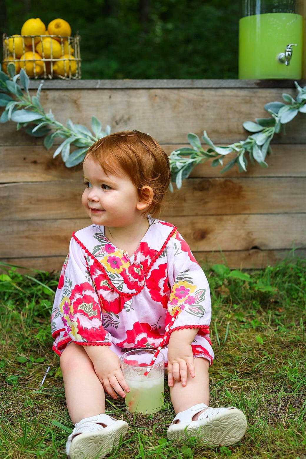 Annabeth joined the competition — help win amazing prizes! baby_toddler_clothing, child, clothing, dress, grass, green, happy, human_leg, knee, leaf, leisure, natural_foods, people_in_nature, person, plant, shorts, sleeve, smile, toddler, wood