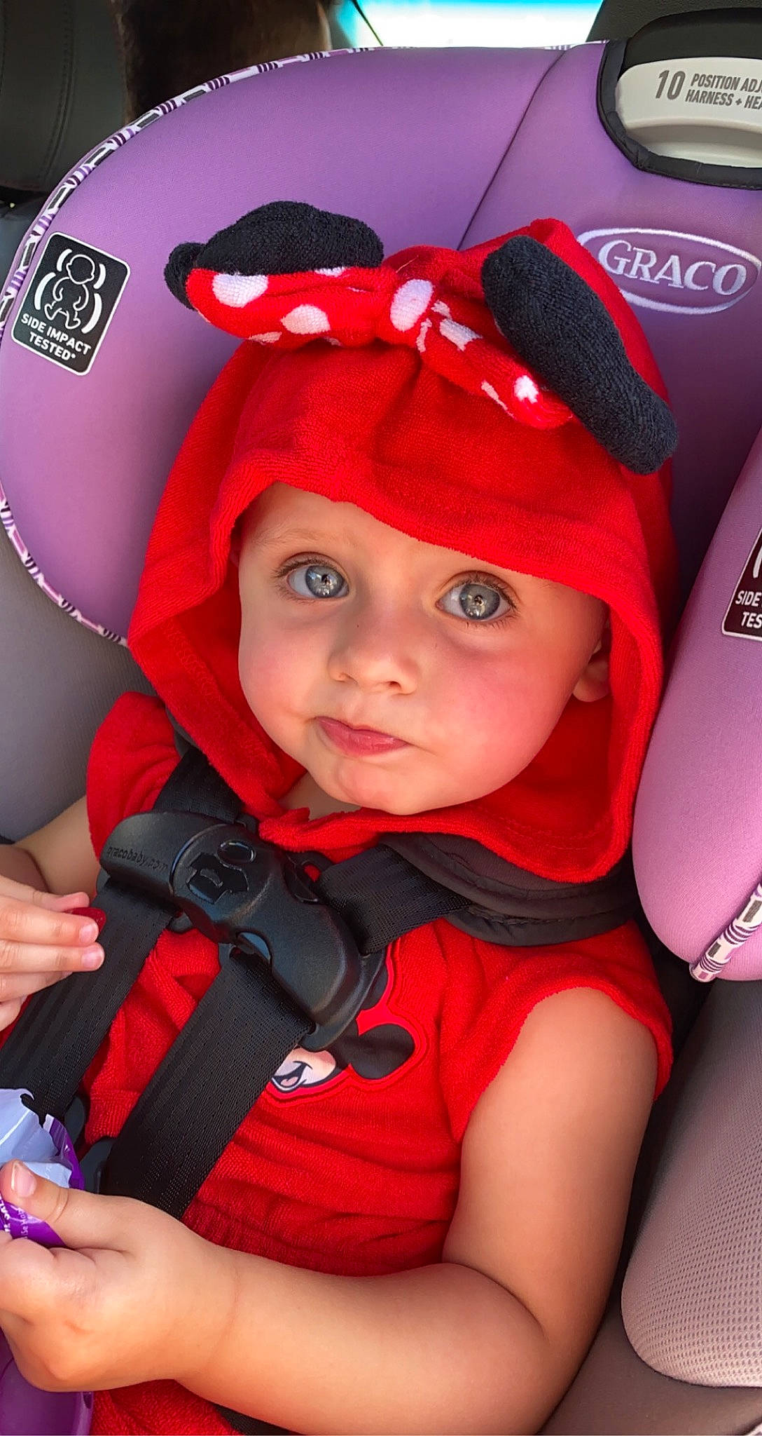 Arizona joined the competition — help win amazing prizes! baby, baby_carriage, baby_in_car_seat, baby_products, car_seat, child, costume, headgear, headwear, person, personal_protective_equipment, photography, product, red, toddler