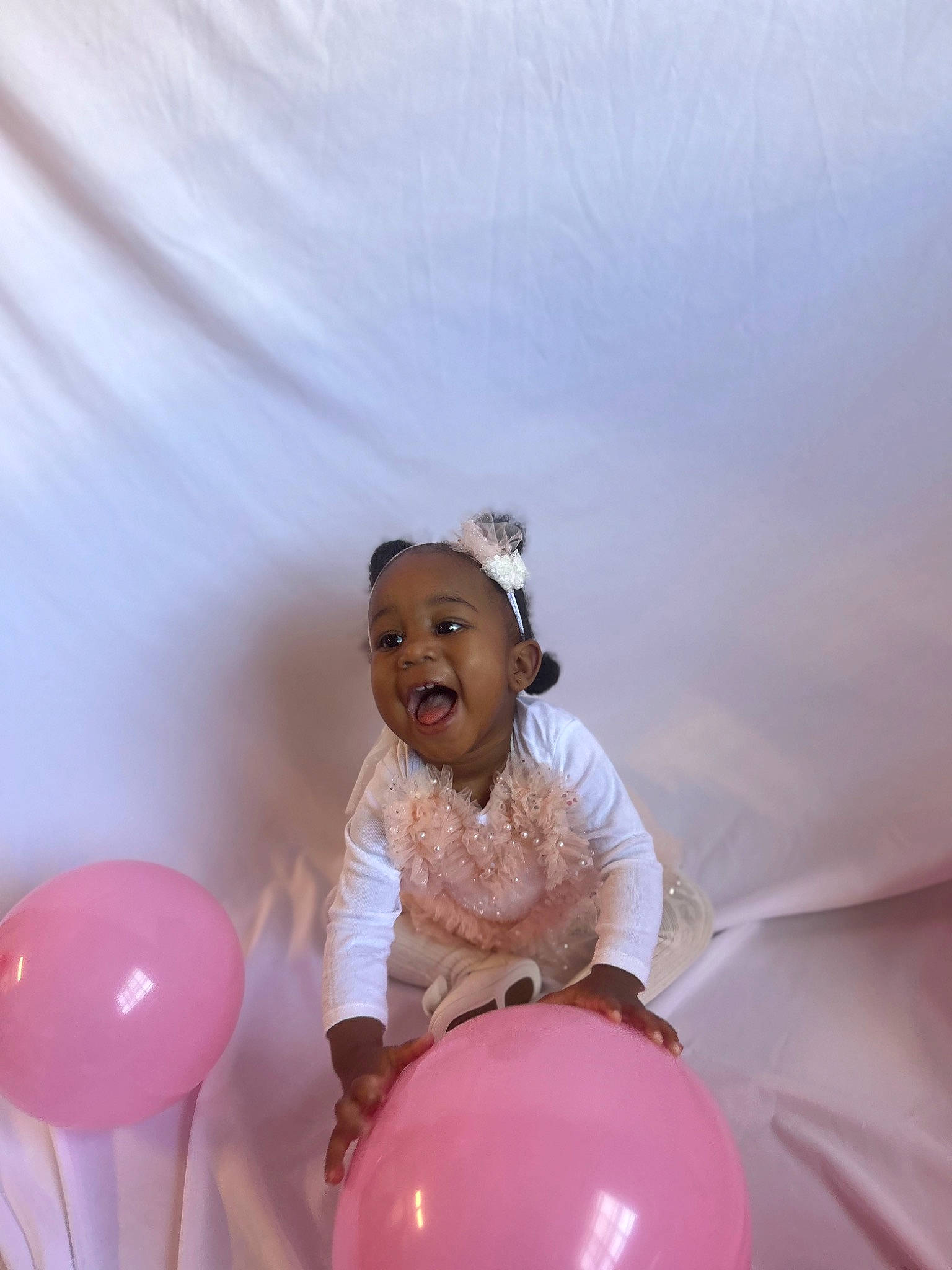 Treasure joined the competition — help win amazing prizes! baby, balloon, child, dress, event, flash_photography, fun, happy, leisure, magenta, party_supply, person, pink, recreation, sitting, smile, sweetness, toddler