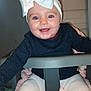 baby, baby_girl, blanket, bow, child, clothing, cozy, cute, happy, headband, high_chair, indoors, infant, person, portrait, seat, sitting, smiling, tights, young_child
