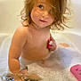 toddler, child, bath, bathtub, bubbles, foam, water, toy, pink, hair, skin, bathroom, playing, cute, young_child, indoor, person, relaxing, fun, cleaning