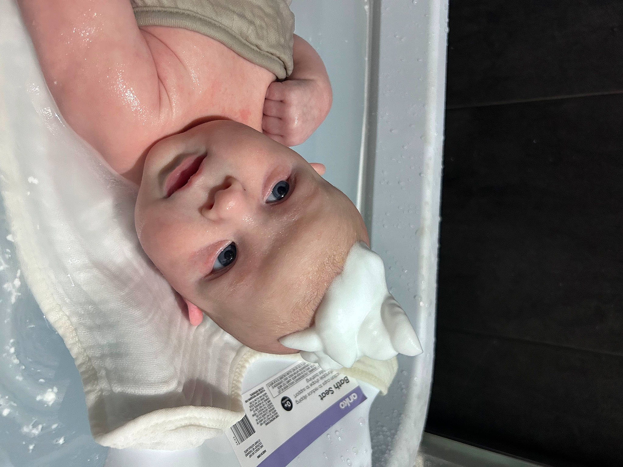 Bowie is registered to the contest to win money with this photo: baby, baby_products, baby_toddler_clothing, bathing, cheek, chest, child, eyelash, finger, gesture, hand, happy, hat, linens, nail, nose, person, skin, smile, thumb