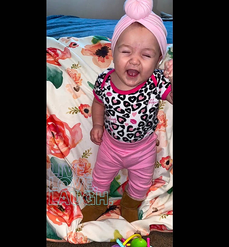 Avyanna joined the competition — help win amazing prizes! baby, baby_products, baby_toddler_clothing, child, cool, happy, headgear, laugh, pattern, person, pink, product, sleeve, smile, t_shirt, toddler