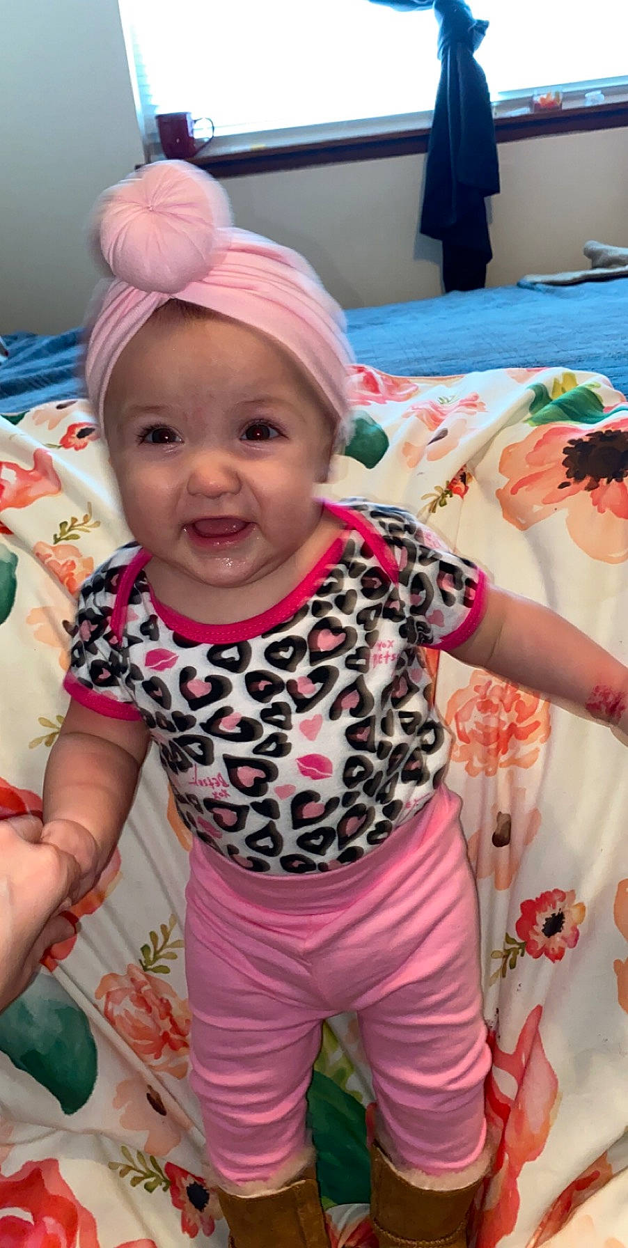 Avyanna joined the competition — help win amazing prizes! baby, baby_products, baby_toddler_clothing, cheek, child, ear, head, headgear, person, pink, play, skin, smile, toddler