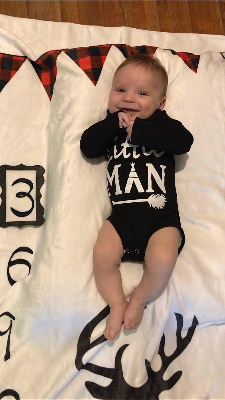 Jason joined the competition — help win amazing prizes! baby, baby_toddler_clothing, comfort, eye, fun, hand, happy, head, human_leg, infant_bodysuit, joy, knee, leg, neck, pattern, person, sleeve, sportswear, t_shirt, thigh