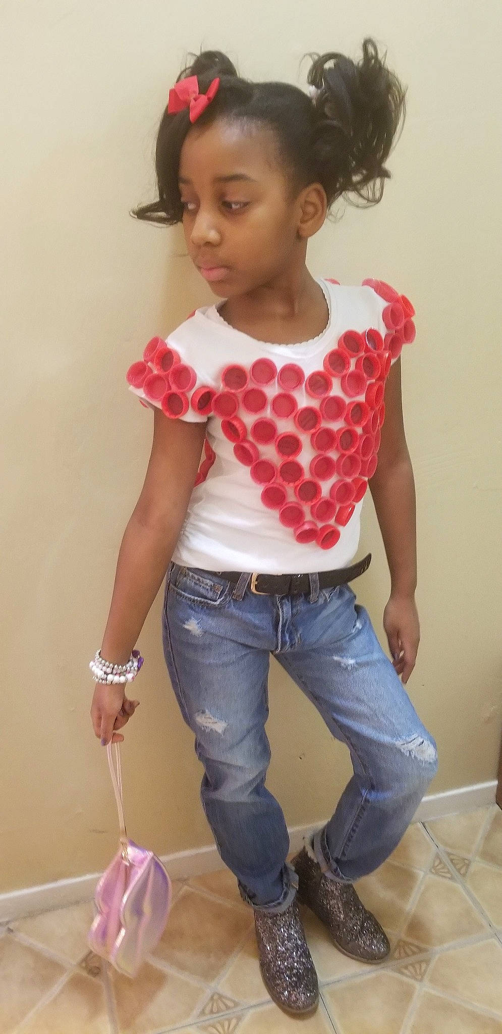 Adoreé joined the competition — help win amazing prizes! cheek, child, child_model, clothing, denim, footwear, hair, hairstyle, jeans, joint, pattern, person, pink, shoe, shoulder, sleeve, standing, t_shirt, textile, toddler