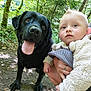 Eddy participe au concours pour gagner de l'argent avec cette photo : animal, baby, baby_carrier, black_dog, child, cute, daylight, dog, face, fluffy_clothing, forest, greenery, hand, jacket, nature, outdoor, person, pet, tongue_out, trees