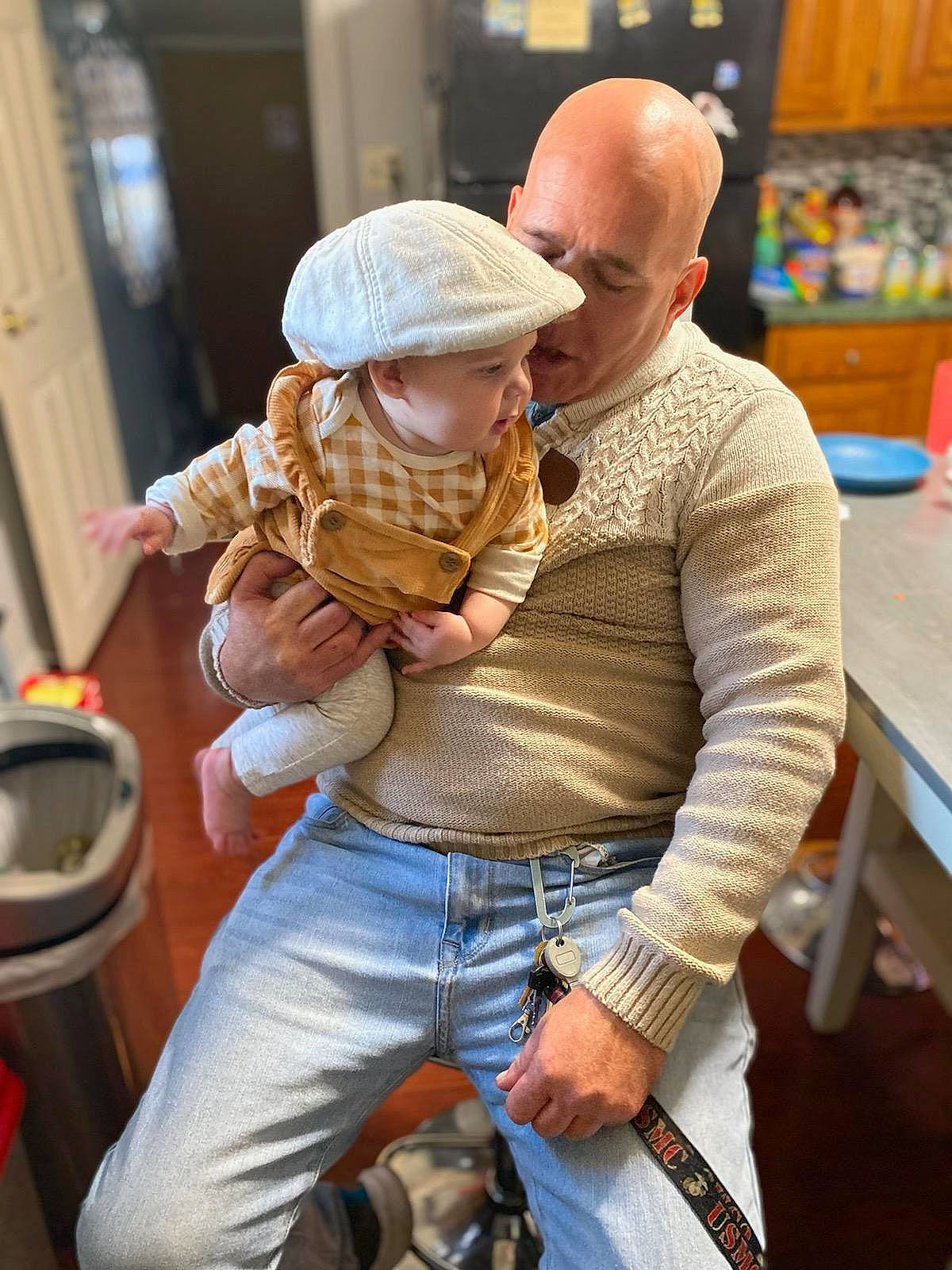 Natalie joined the competition — help win amazing prizes! baby, belt, cap, child, companion_dog, denim, event, eyewear, fun, fur, hat, headgear, headwear, hug, lap, leisure, person, sitting, textile, toddler