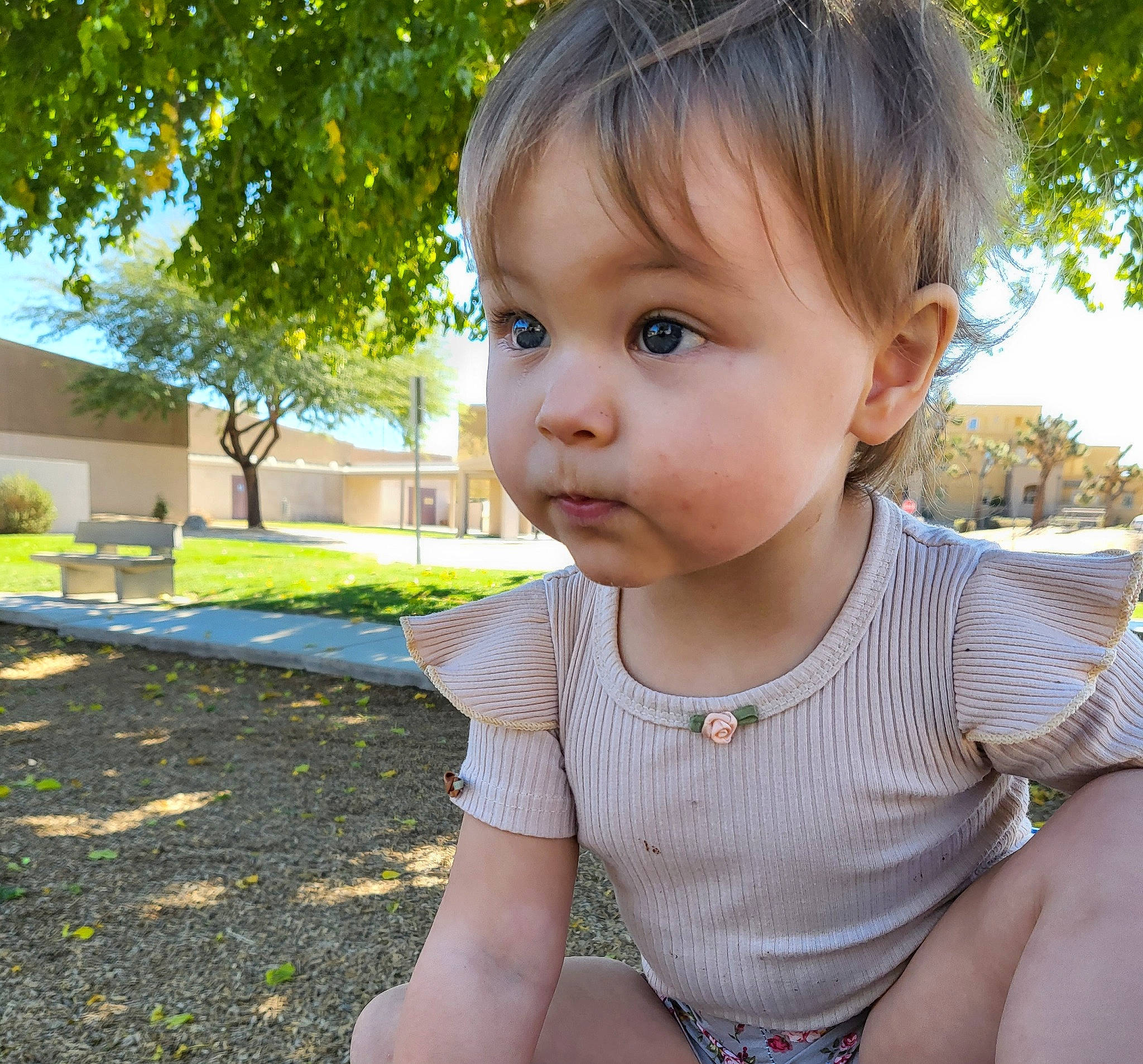 Leah is registered to the contest to win money with this photo: baby, baby_toddler_clothing, cheek, chin, eyelash, grass, hair, hairstyle, happy, iris, lip, nose, people_in_nature, person, plant, skin, sleeve, smile, summer, surprise