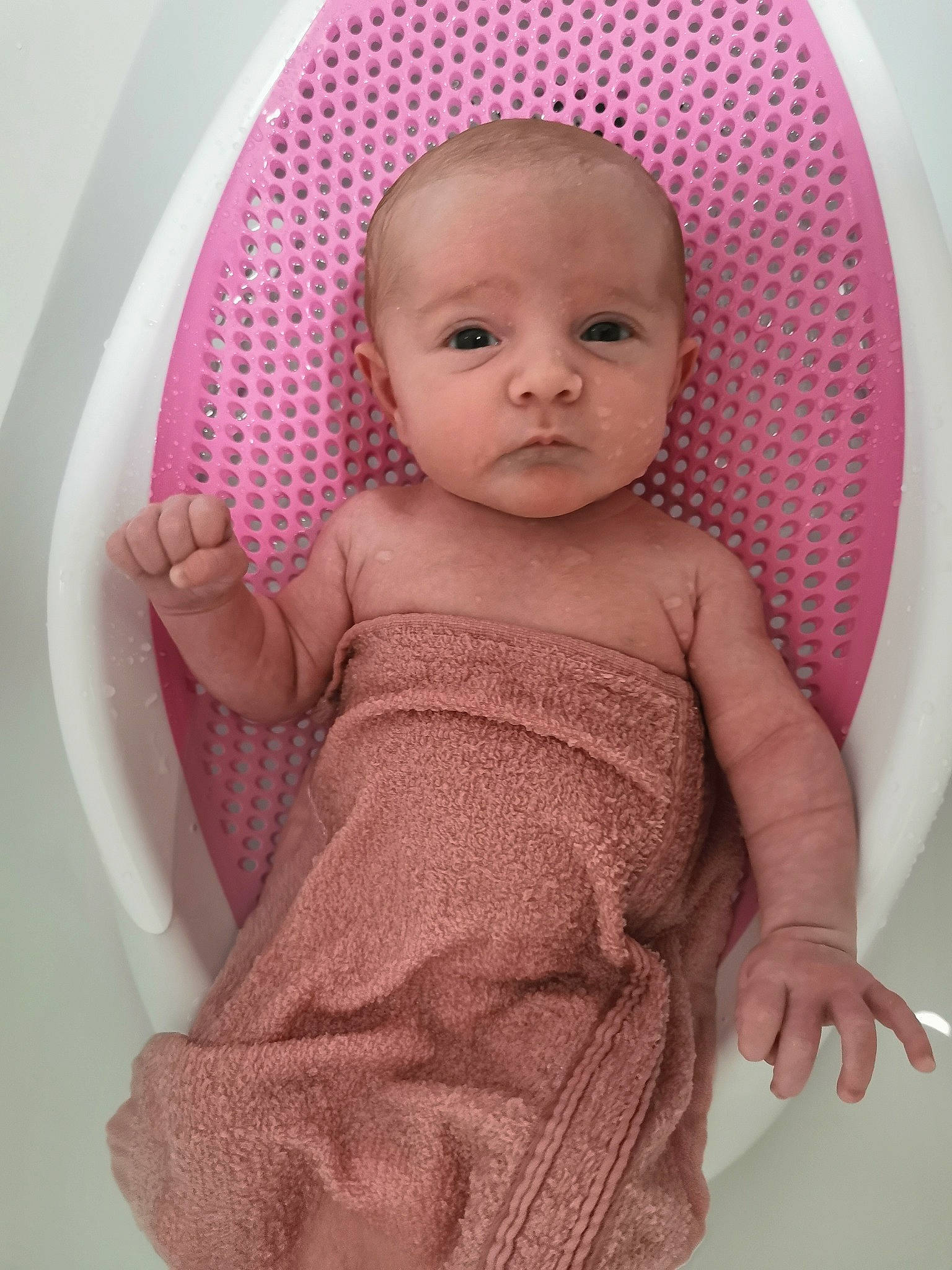 Jessie is registered to the contest to win money with this photo: baby, baby_toddler_clothing, cheek, child, eye, head, person, pink, product, skin, toddler