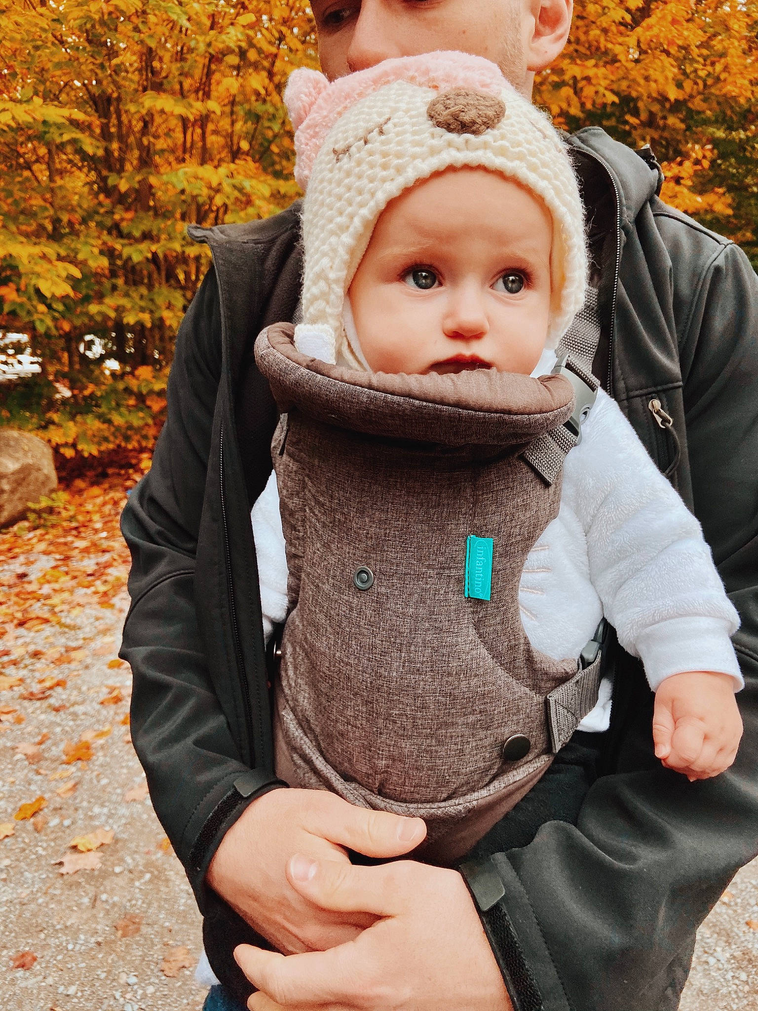 Ella is registered to the contest to win money with this photo: abdomen, autumn, baby, baby_carriage, baby_carrier, baby_products, cheek, child, fur, head, headgear, human_body, joint, outerwear, person, photography, product, shoulder, skin, toddler