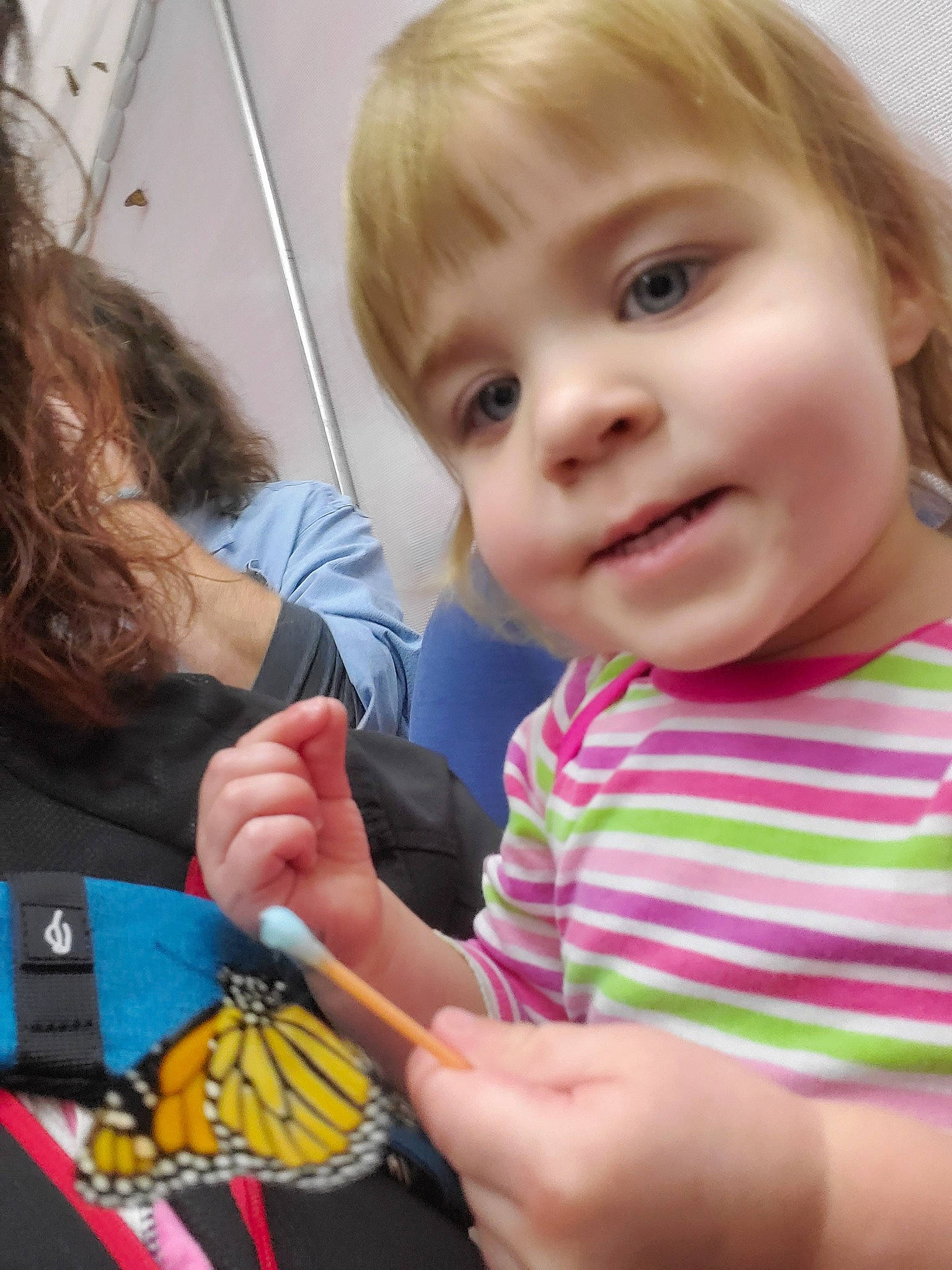 Mattie joined the competition — help win amazing prizes! butterfly, child, finger, insect, person, play, thumb, toddler, tooth