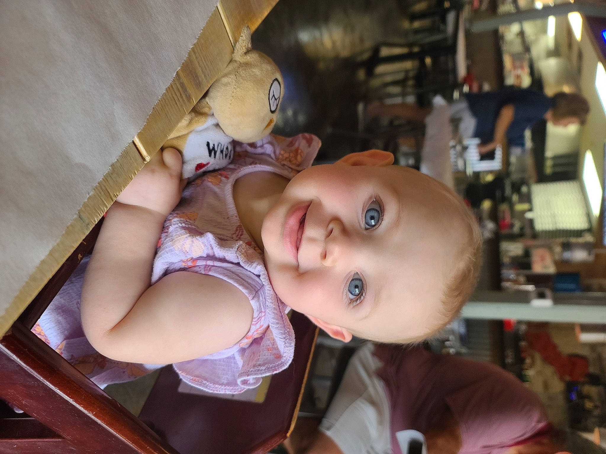 Kailey is registered to the contest to win money with this photo: baby, baby_products, baby_safety, baby_toddler_clothing, chair, cheek, child, fun, happy, hat, iris, joy, nose, person, room, shelf, sitting, smile, toddler, toy