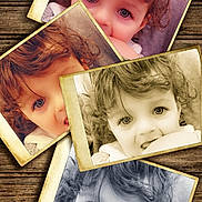 Klarence a rejoint le concours — aidez-le/la à gagner de superbes lots ! baby, background, black_and_white, child, close_up, curly_hair, cute, expression, face, happy, nostalgia, photo_collage, photography, portrait, sepia, smiling, texture, toddler, vintage_frame, wooden_surface