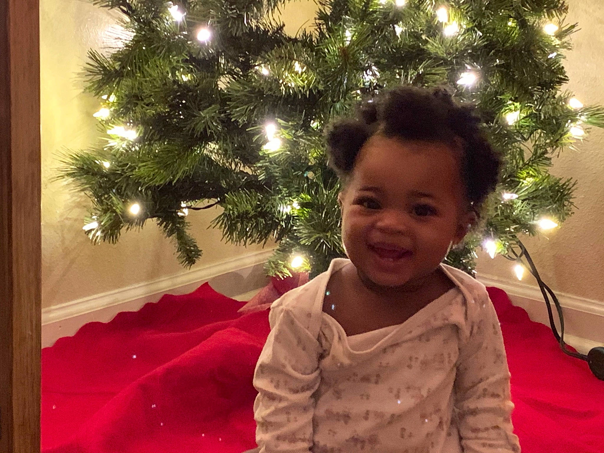 Autumn joined the competition — help win amazing prizes! child, christmas, christmas_decoration, christmas_eve, christmas_lights, christmas_ornament, christmas_tree, event, face, facial_expression, fir, happy, head, holiday, joy, person, pine, pine_family, smile, toddler