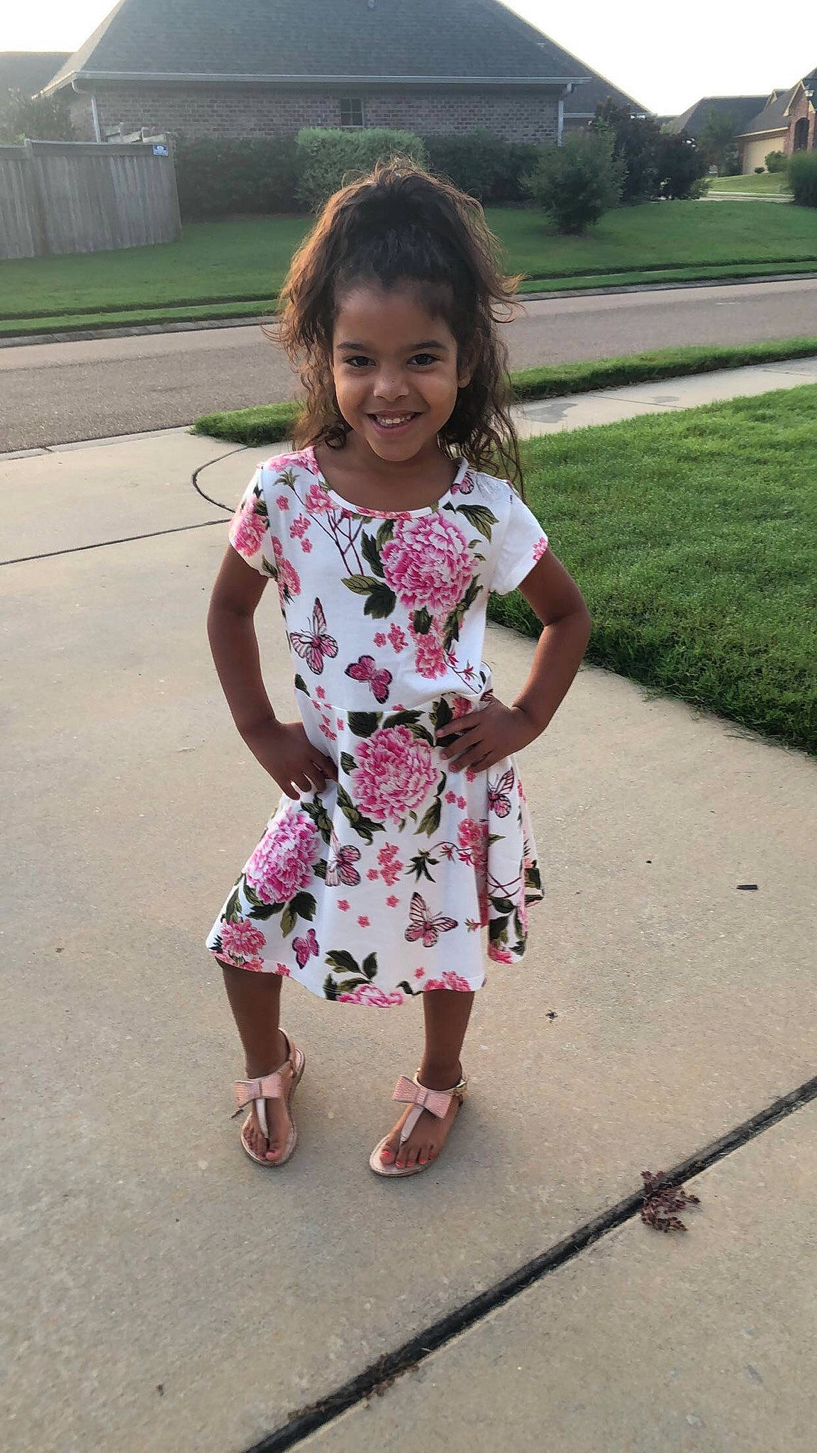 Mariyah joined the competition — help win amazing prizes! child, dress, footwear, grass, joy, leg, pattern, person, pink, plant, play, shoe, smile, summer, toddler, walking