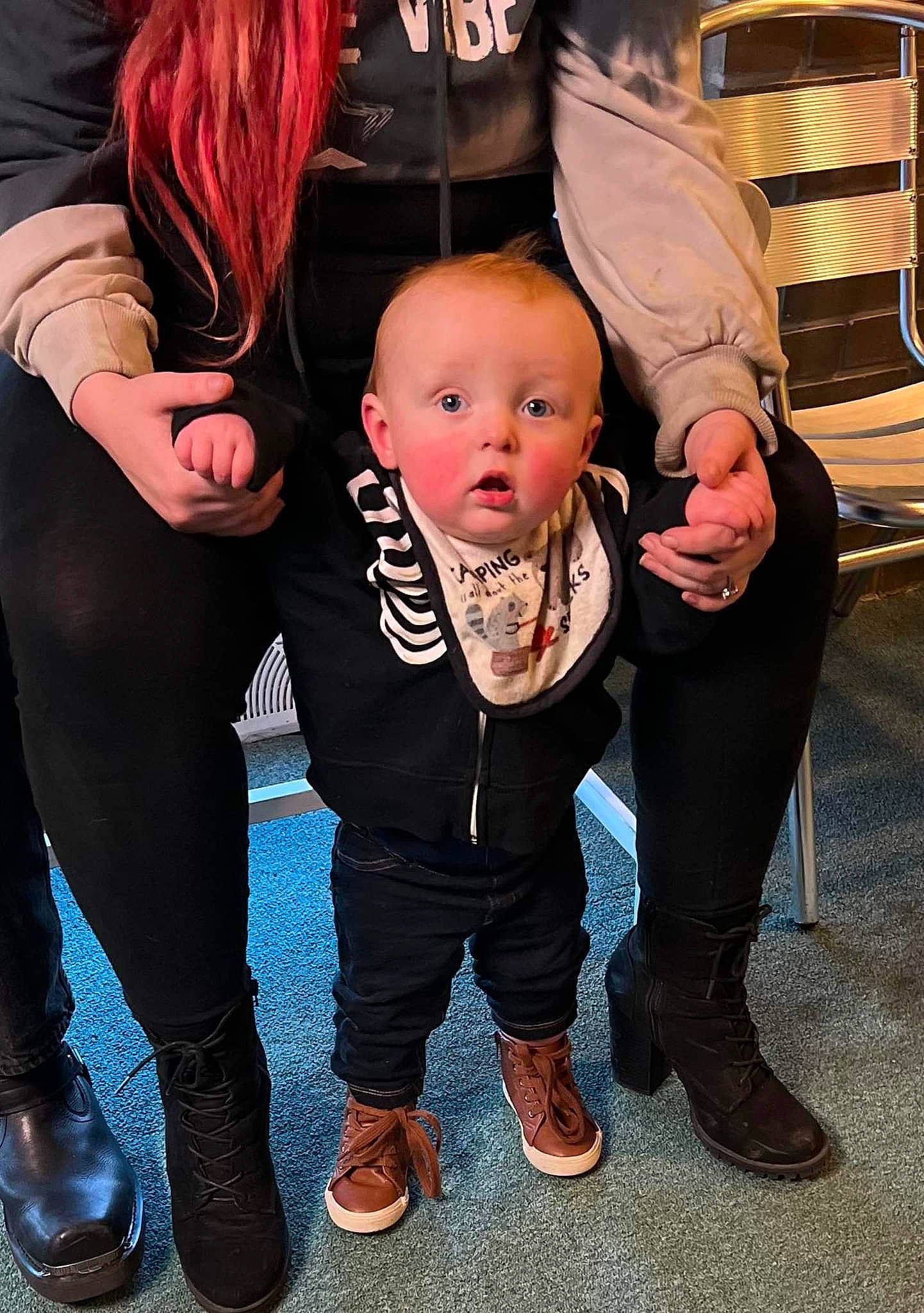 Clint Jr joined the competition — help win amazing prizes! baby, boot, child, costume, event, flesh, foot, footwear, fun, fur, gesture, happy, knee, leg, person, shoe, sleeve, sneakers, surprise, t_shirt