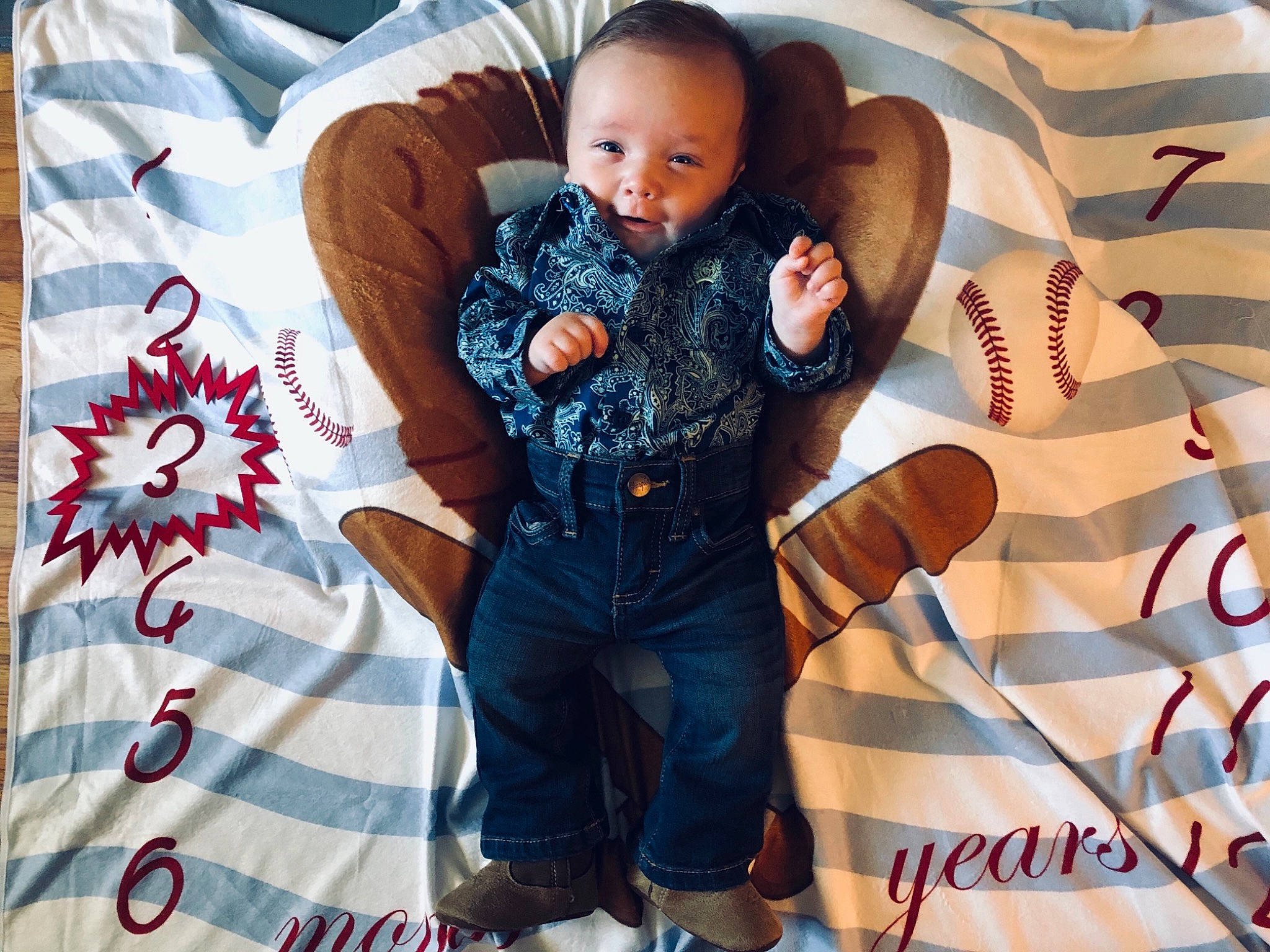 Josiah joined the competition — help win amazing prizes! baby, cheek, child, cool, denim, doll, fictional_character, jeans, linens, pattern, person, textile, toddler, toy