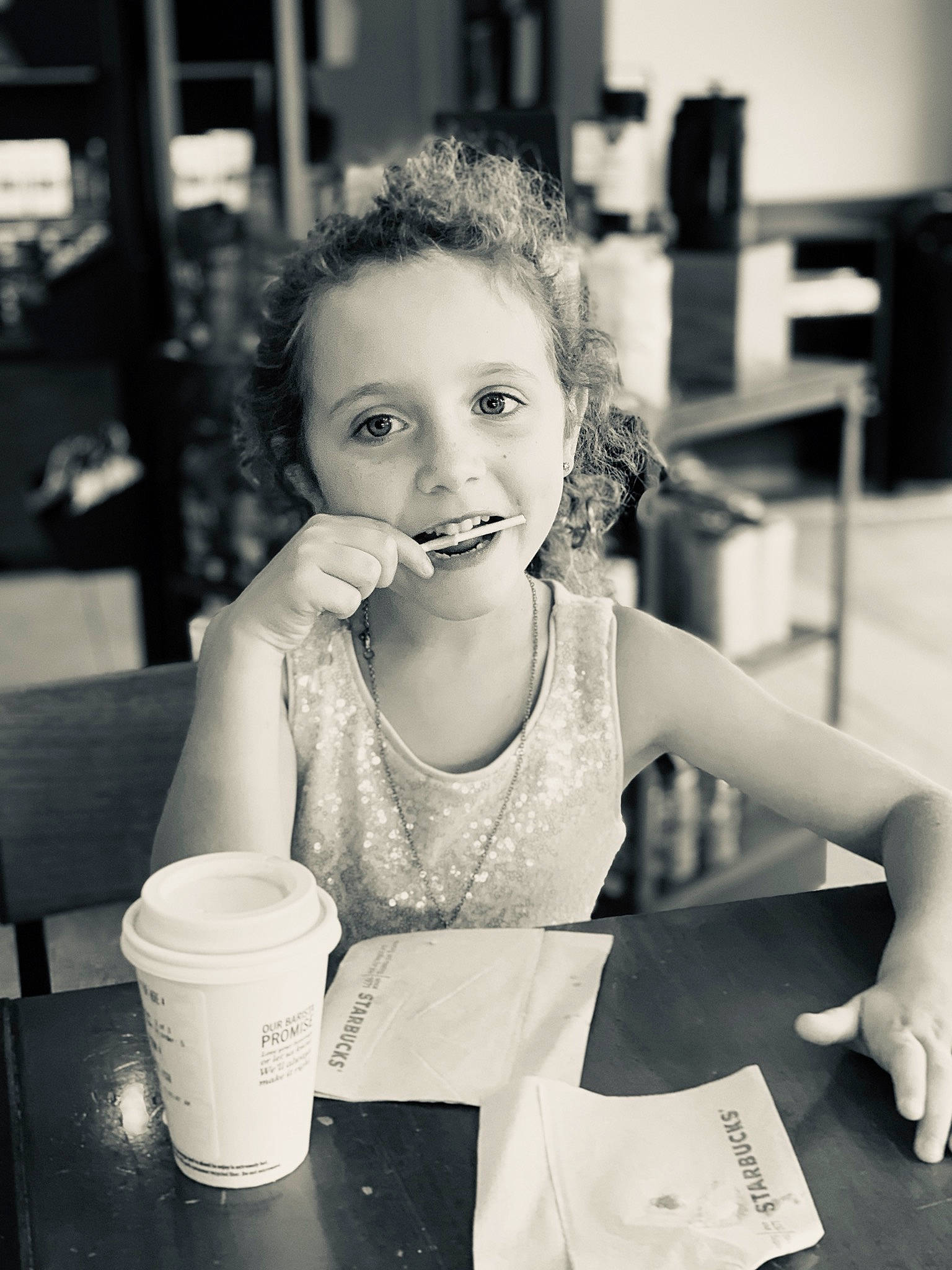 Marleigh joined the competition — help win amazing prizes! black, black_and_white, child, coffee_cup, cup, face, joy, monochrome, monochrome_photography, person, photograph, photography, smile, snapshot, standing, style, toddler, white