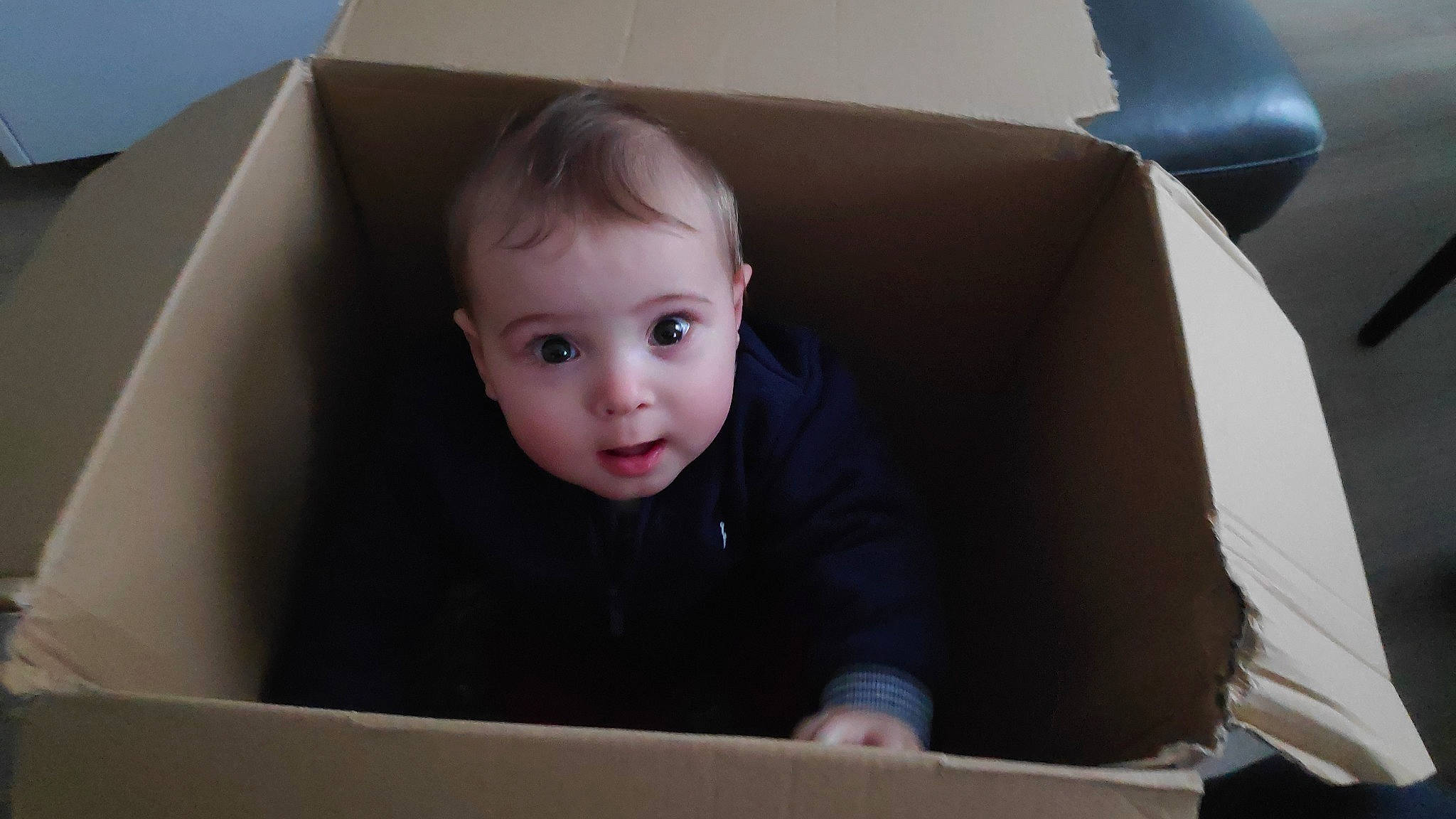 Marin a rejoint le concours — aidez-le/la à gagner de superbes lots ! baby, baby_toddler_clothing, cheek, child, comfort, eye, face, flooring, fun, hardwood, head, mammal, nose, person, room, sitting, skin, smile, surprise, toddler