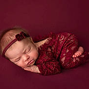 Olivia joined the competition — help win amazing prizes! newborn, baby, sleeping, infant, portrait, headband, lace, burgundy, soft, peaceful, resting, cute, tiny, hand, foot, clothing, studio, photography, closeup, background