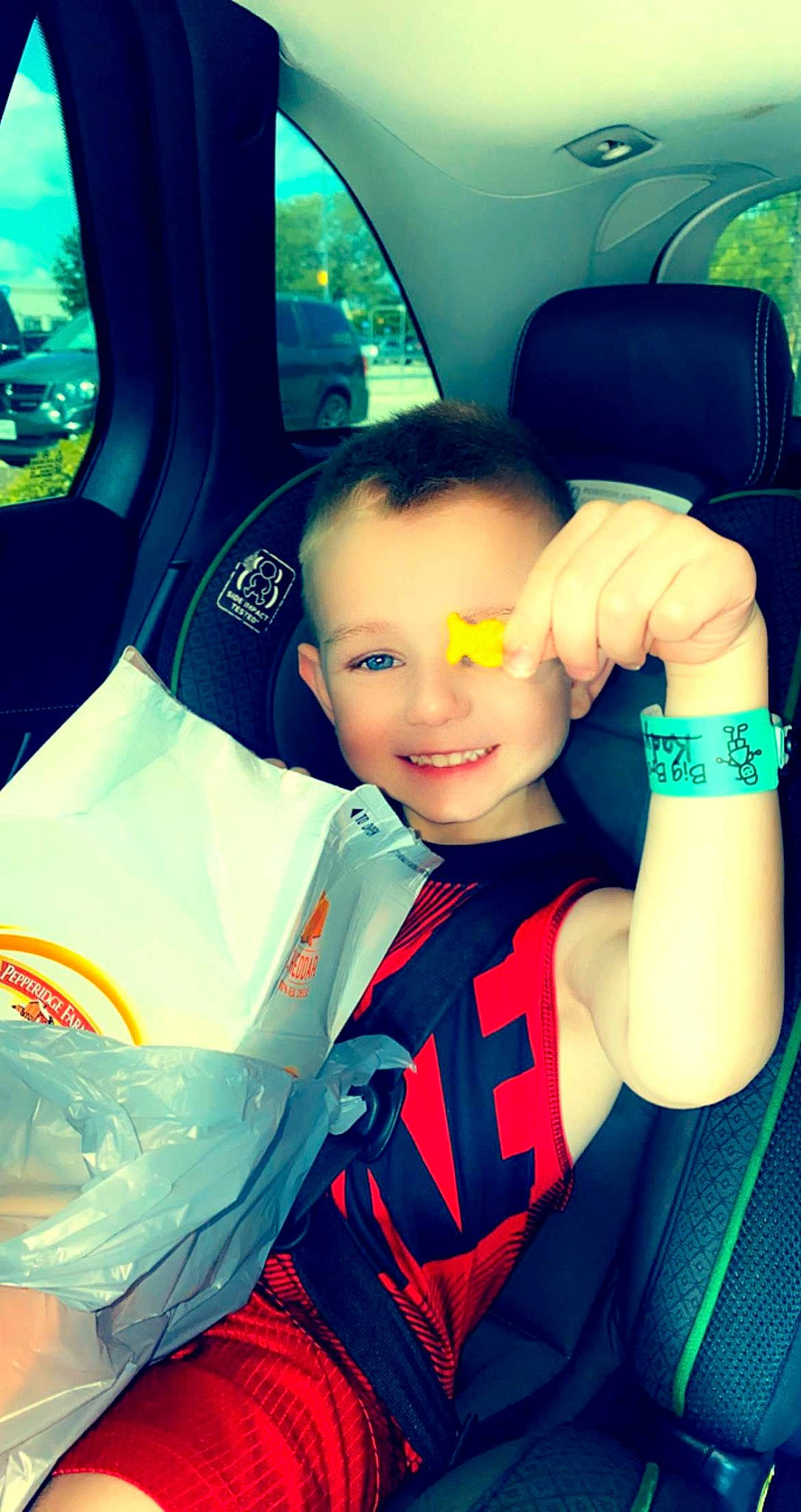 Kadyn joined the competition — help win amazing prizes! auto_part, automotive_design, car, car_seat, car_seat_cover, cool, electric_blue, finger, fun, happy, head_restraint, joy, leisure, motor_vehicle, person, product, seat_belt, smile, steering_wheel, t_shirt