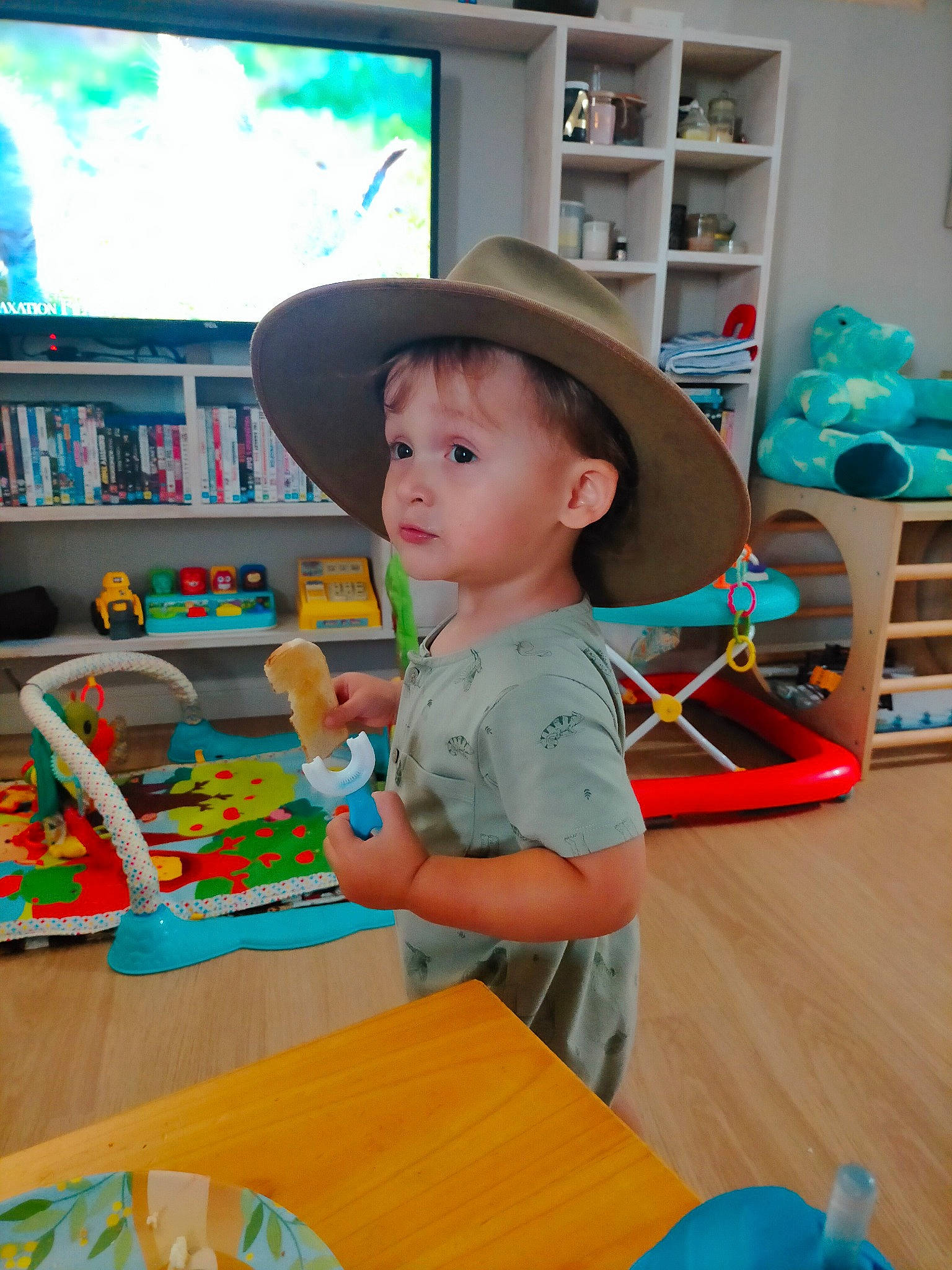 Pax joined the competition — help win amazing prizes! baby, baby_playing_with_toys, baby_toys, blue, bookcase, child, fashion_accessory, fun, hat, kindergarten, leisure, person, play, room, shelf, shelving, sun_hat, toddler, toy, toy_vehicle