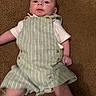 Julian joined the competition — help win amazing prizes! baby, infant, child, romper, striped_clothing, white_shirt, carpet, floor, laying_down, motion_blur, cute, looking_at_camera, indoors, soft_lighting, skin, head, arms, legs, young_child, person