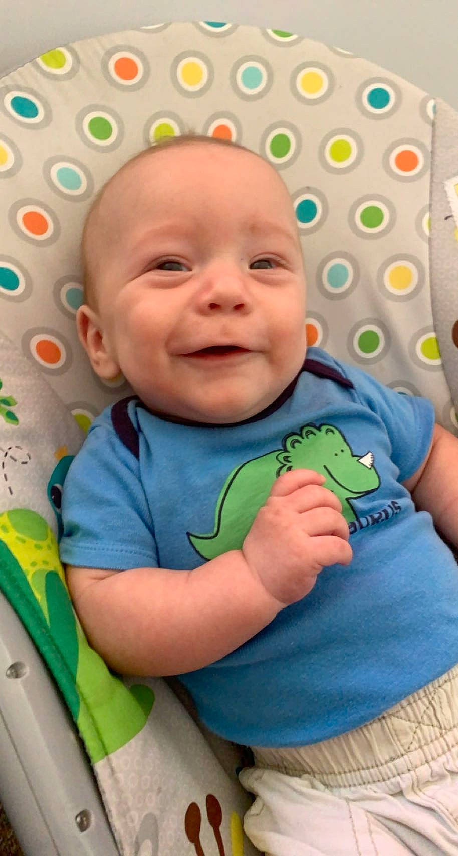 Braxtyn joined the competition — help win amazing prizes! baby, baby_toddler_clothing, cheek, child, eye, face, green, happy, head, iris, mouth, nose, person, product, skin, sleeve, smile, standing, t_shirt, textile