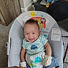 Ocean is registered to the contest to win money with this photo: baby, smiling, infant, baby_seat, colorful, rainbow, monkey, clothing, gloves, happy, indoor, carpet, hand, person, cute, toddler, seat, toy, pattern, comfort
