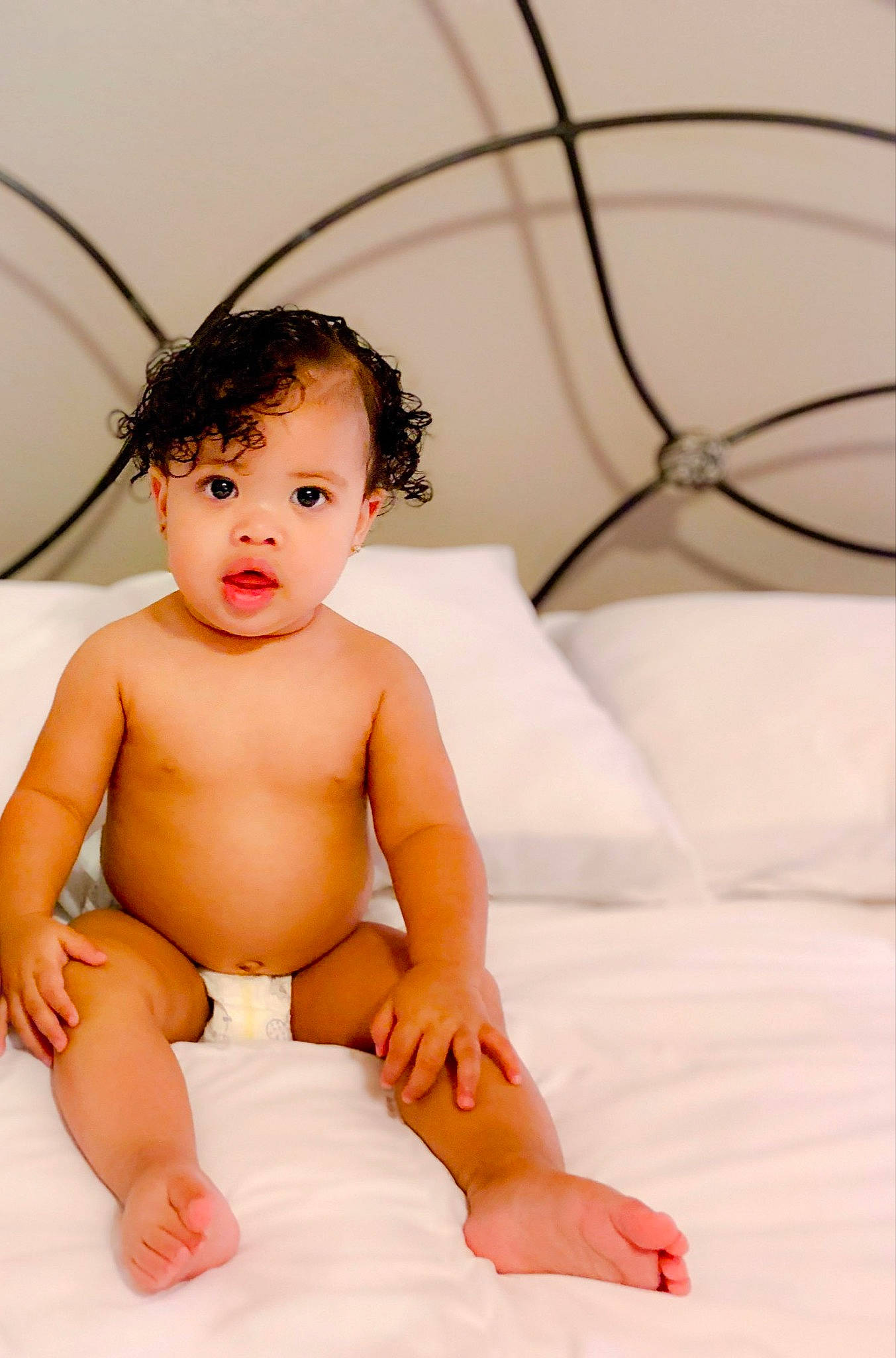 Kensleigh joined the competition — help win amazing prizes! abdomen, baby, barefoot, cheek, child, eye, face, hand, head, human, joint, leg, person, photography, pink, room, sitting, skin, stomach, toddler