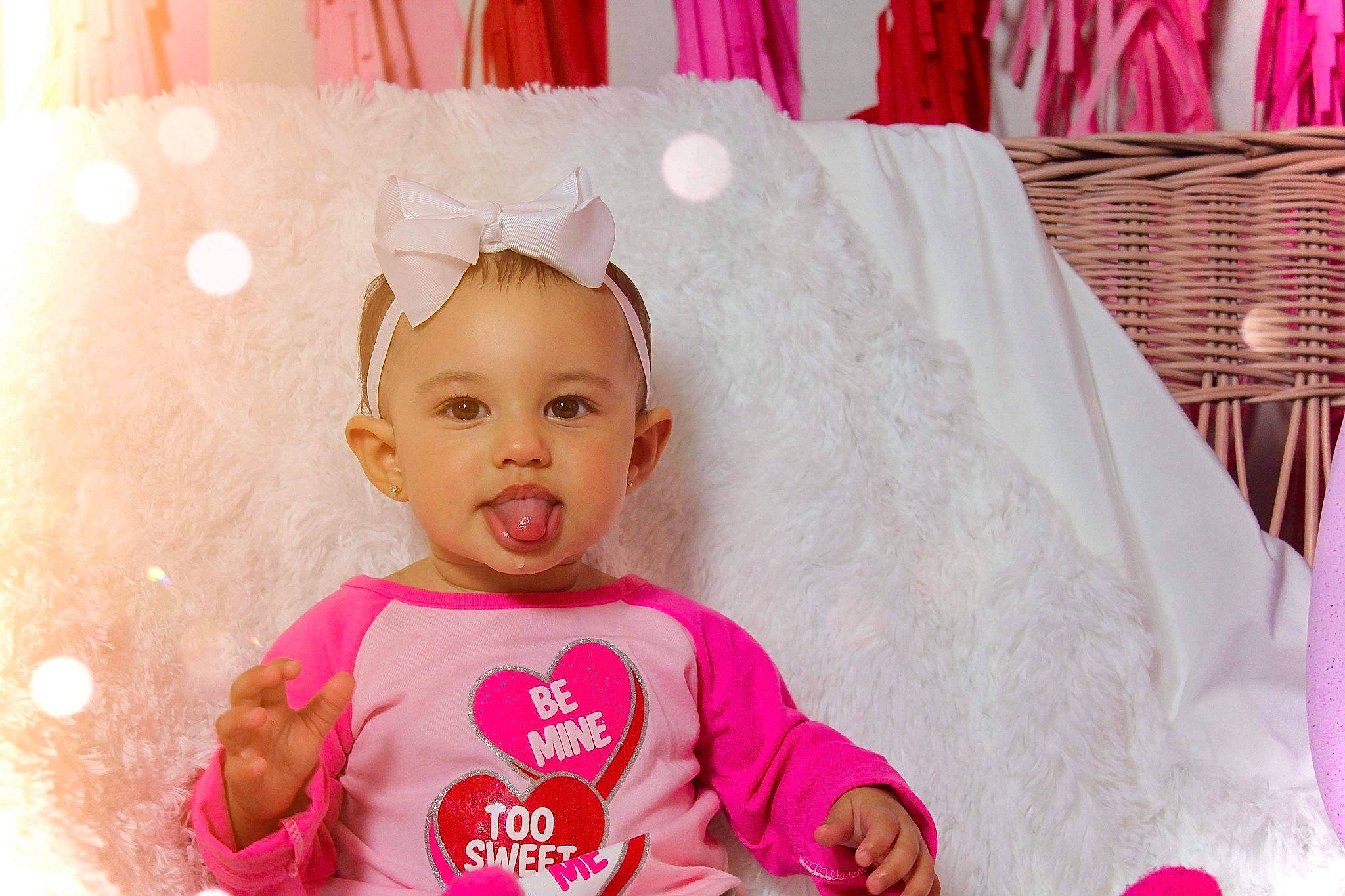 Elizah joined the competition — help win amazing prizes! baby, baby_toddler_clothing, cheek, child, event, face, fashion, fun, happy, headpiece, linens, magenta, party_supply, person, pink, red, skin, sleeve, sweetness, textile