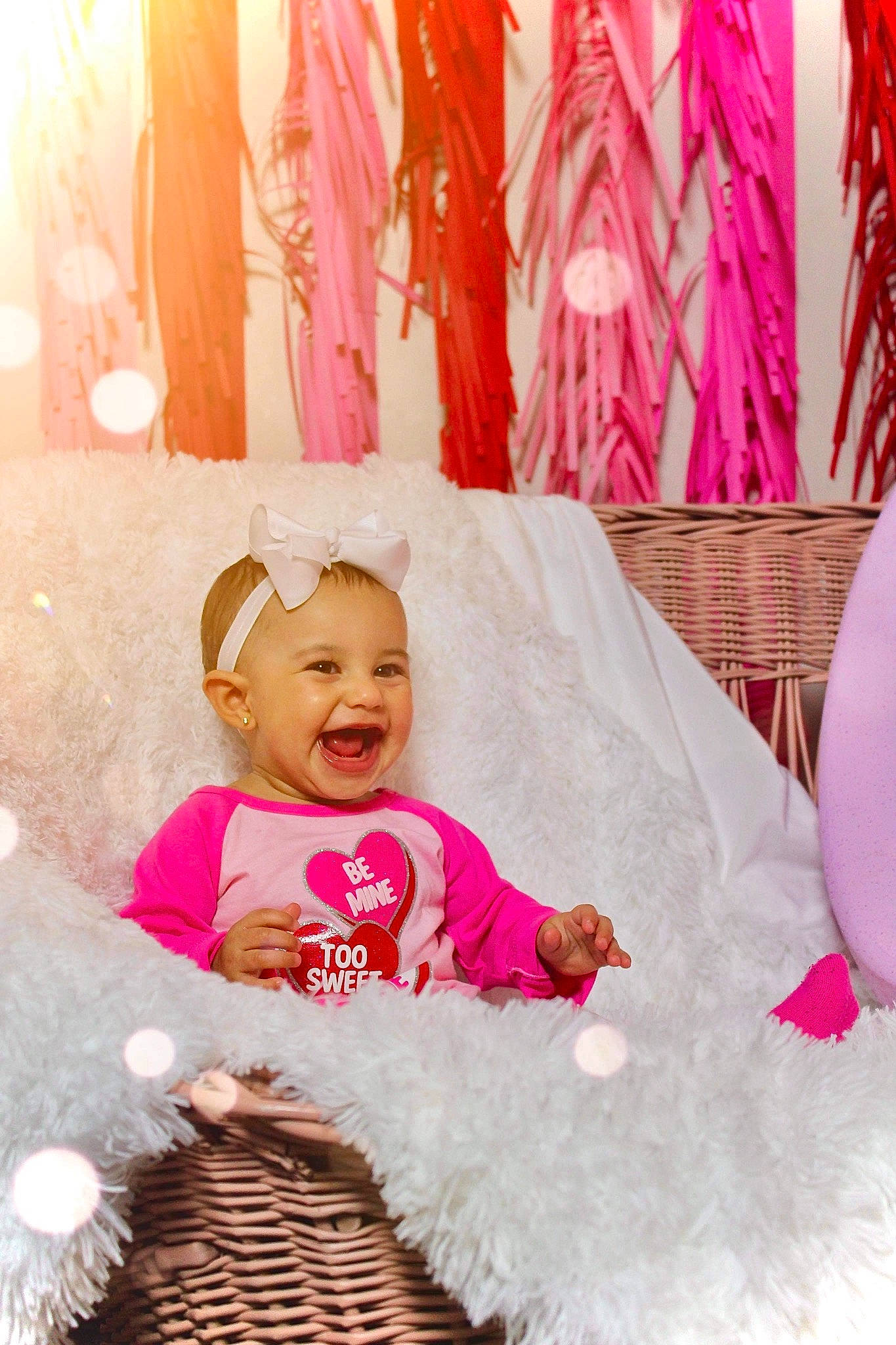 Elizah joined the competition — help win amazing prizes! baby, baby_toddler_clothing, baking_cup, beauty, child, event, fashion, fun, happy, human, linens, magenta, outerwear, peach, person, photograph, pink, room, smile, snapshot