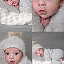 Kheylann a rejoint le concours — aidez-le/la à gagner de superbes lots ! baby, newborn, infant, collage, knit_hat, knit_outfit, blanket, bed, wool, grey_background, portrait, close_up, chunky_knit, cuddly, big_eyes, surprised, sleepy, hands, studio, soft_light