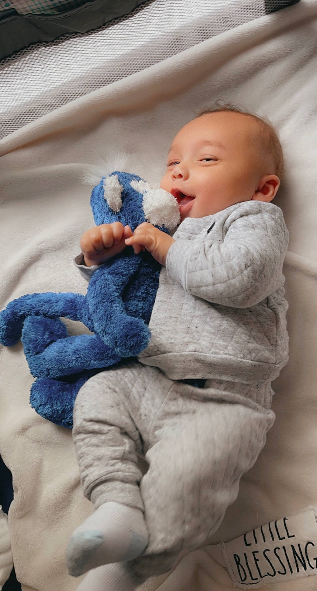 Kailer joined the competition — help win amazing prizes! baby, baby_sleeping, baby_toddler_clothing, cheek, child, comfort, electric_blue, eye, finger, fur, happy, human, nose, person, product, sitting, skin, smile, textile, toddler