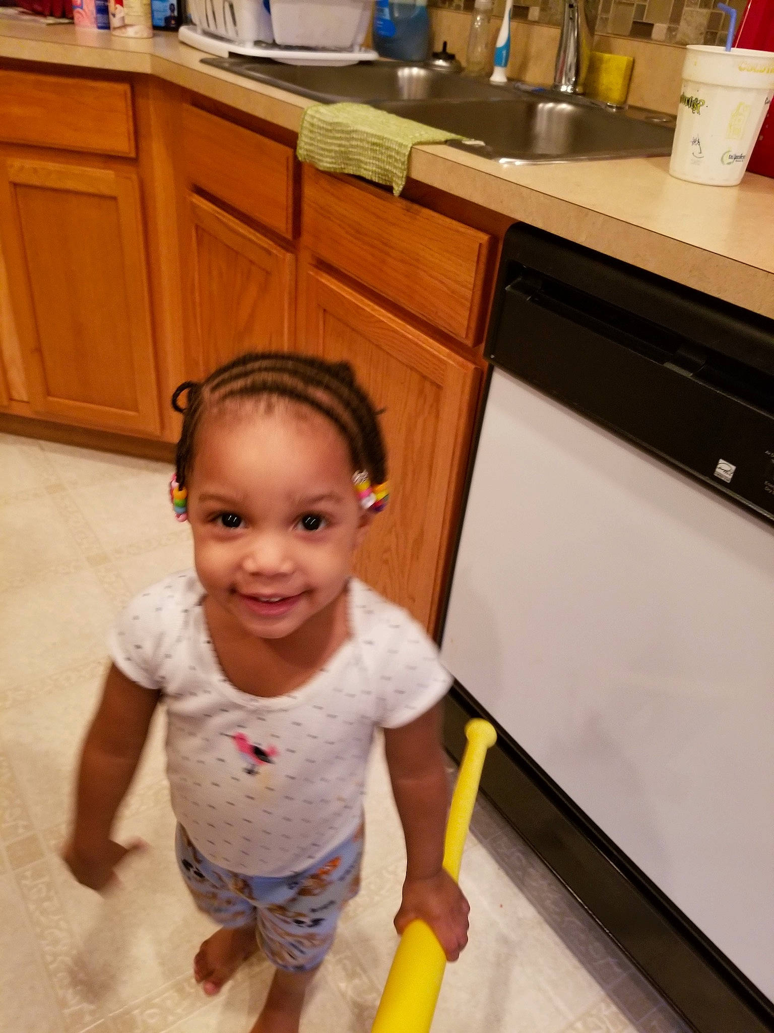 Zamyiah joined the competition — help win amazing prizes! child, drawer, floor, flooring, furniture, joy, kitchen, person, play, room, standing, toddler